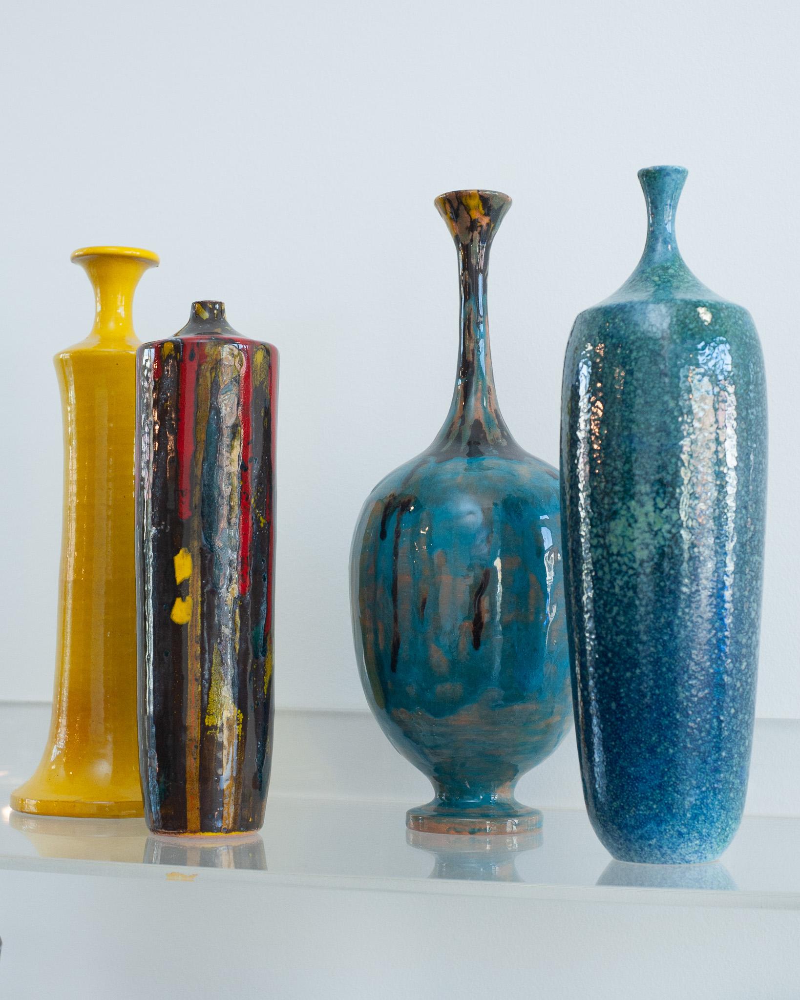 Contemporary Set of 4 Italian Mid Century-Inspired Glazed Ceramic Vases  For Sale 1