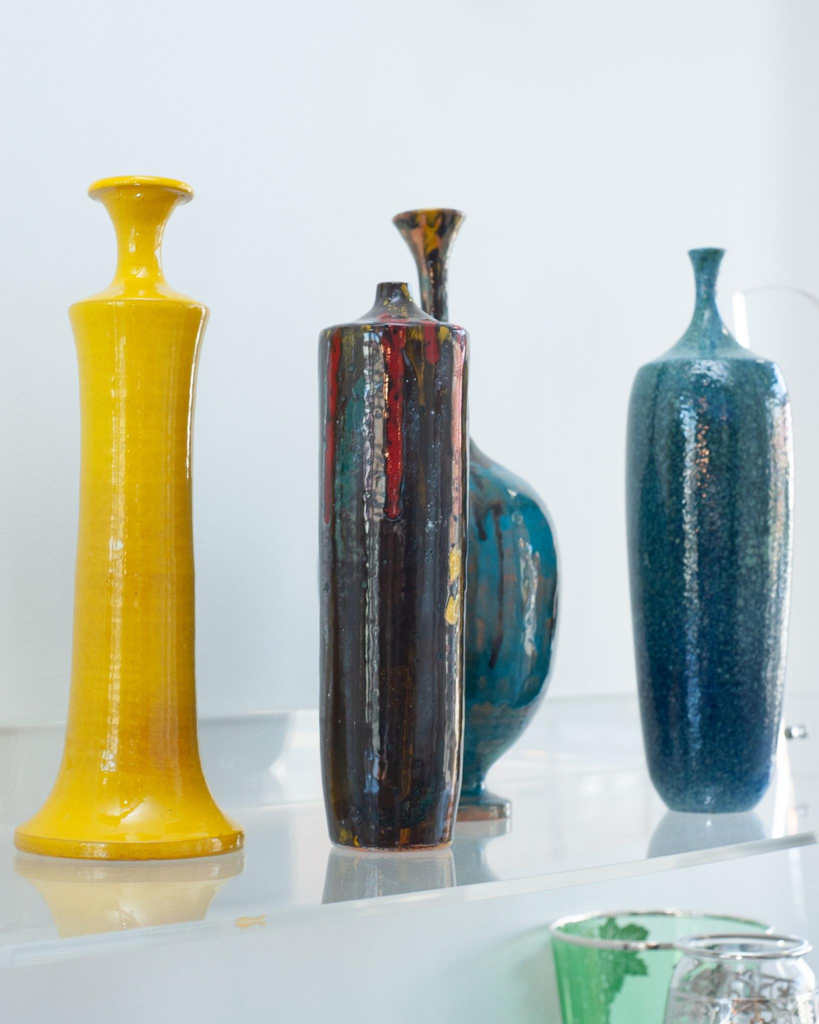 Contemporary Set of 4 Italian Mid Century-Inspired Glazed Ceramic Vases  For Sale 2