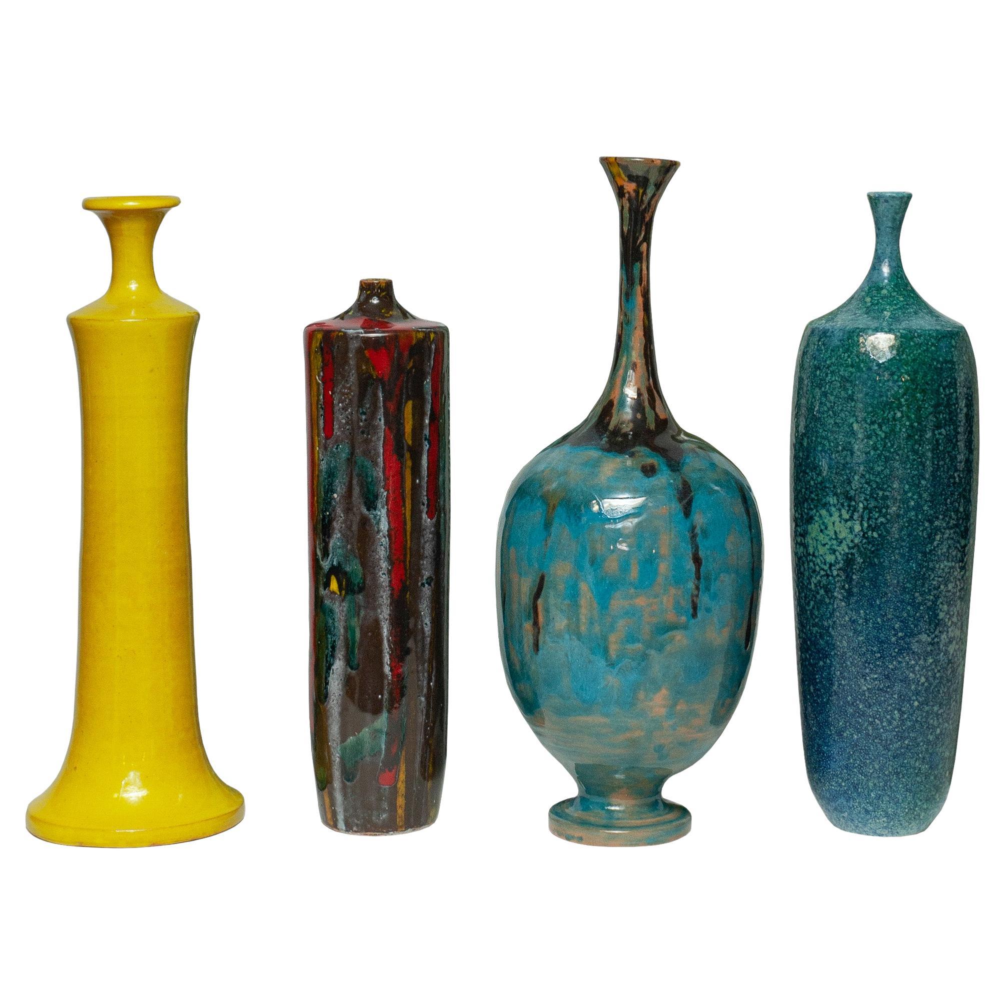 Contemporary Set of 4 Italian Mid Century-Inspired Glazed Ceramic Vases  For Sale
