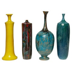 Contemporary Set of 4 Italian Mid Century-Inspired Glazed Ceramic Vases 