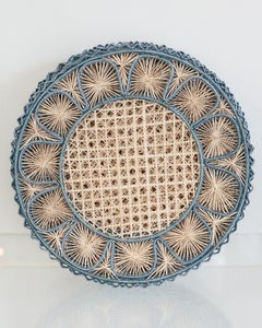 Contemporary Set of 6 Handwoven Natural and Sky Blue Rattan Placemats