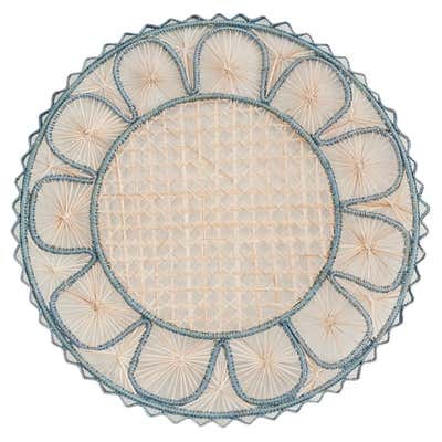 Contemporary Set of 8 Handwoven Natural and Green Rattan Placemats For ...