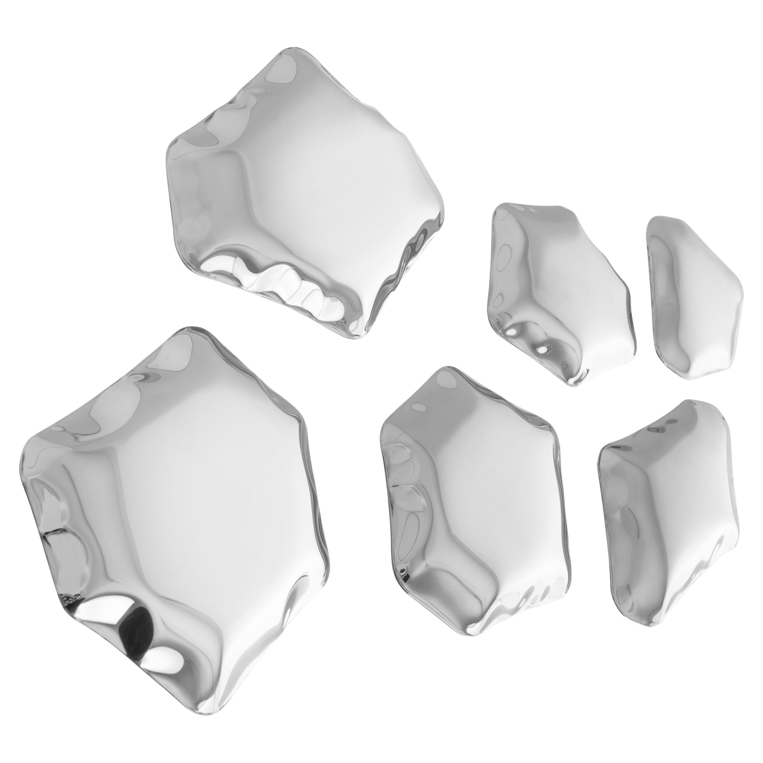 Ensemble contemporain de 6 miroirs 'Kamyki' par Zieta, acier inoxydable