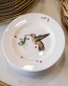 Contemporary Set of 6 Lou Rota London Hummingbird Tea Plates