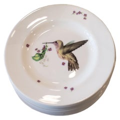 Contemporary Set of 6 Lou Rota London Hummingbird Tea Plates