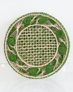 Contemporary Set of 8 Handwoven Natural and Green Rattan Placemats