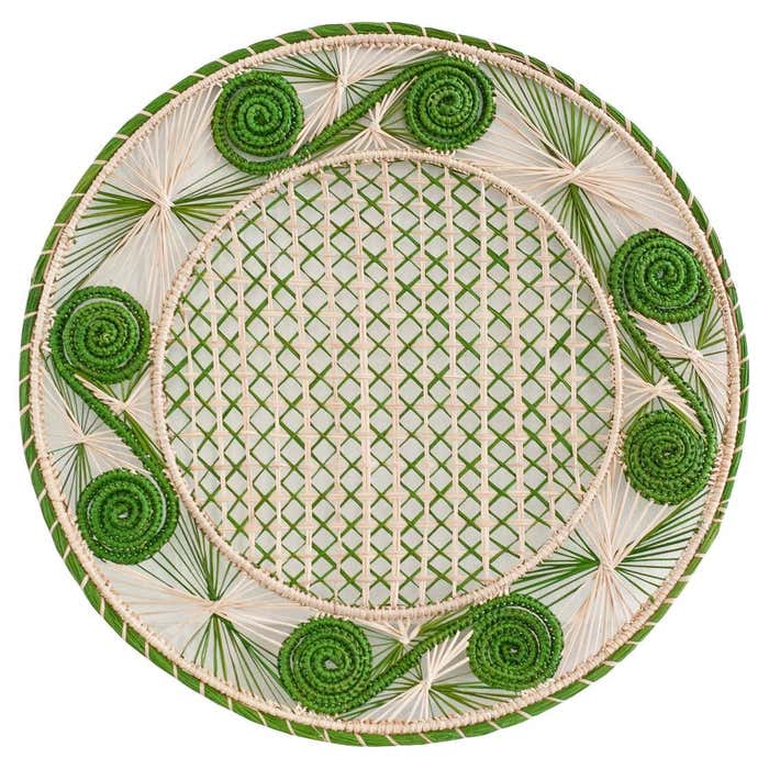 Contemporary Set of 8 Handwoven Natural and Green Rattan Placemats For ...