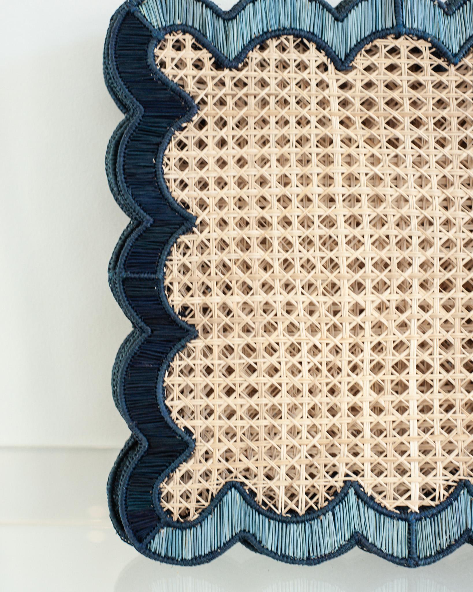 Colombian Contemporary Set of 8 Handwoven Natural Rattan Waves Placemats