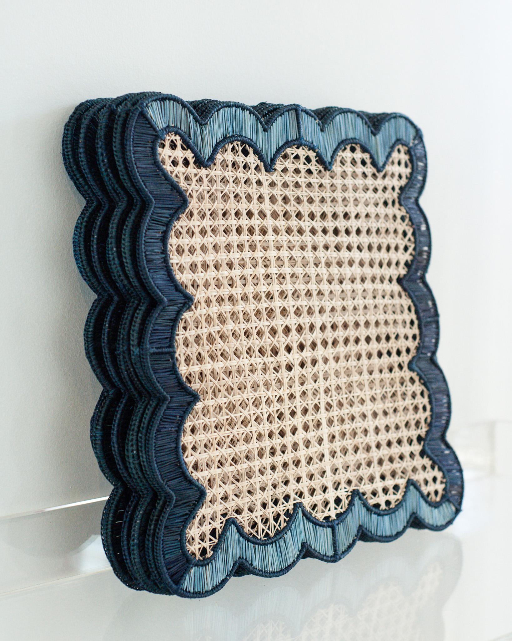 Hand-Woven Contemporary Set of 8 Handwoven Natural Rattan Waves Placemats