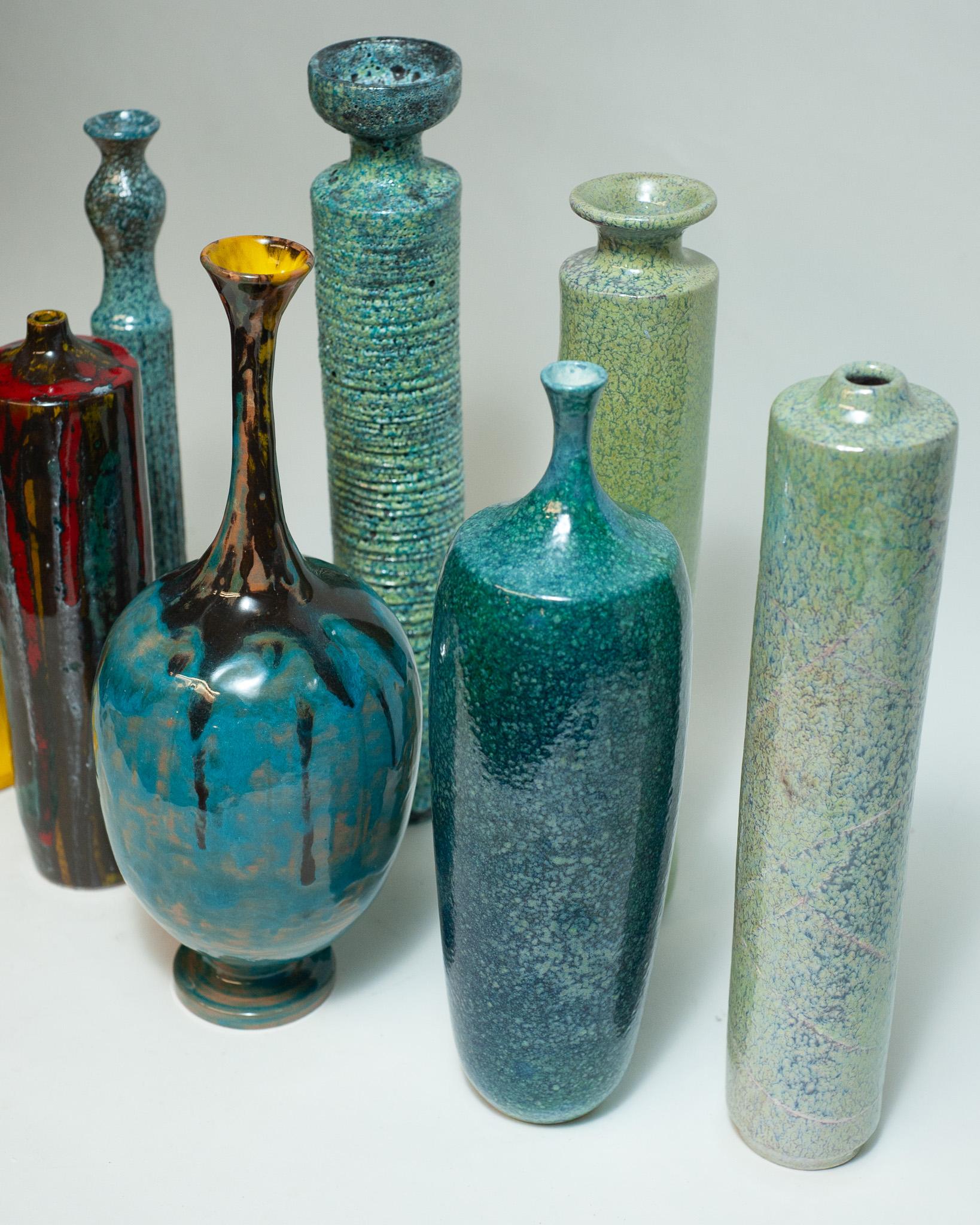 Contemporary Set of 8 Italian Mid Century-Inspired Glazed Ceramic Vases  In New Condition For Sale In Toronto, ON