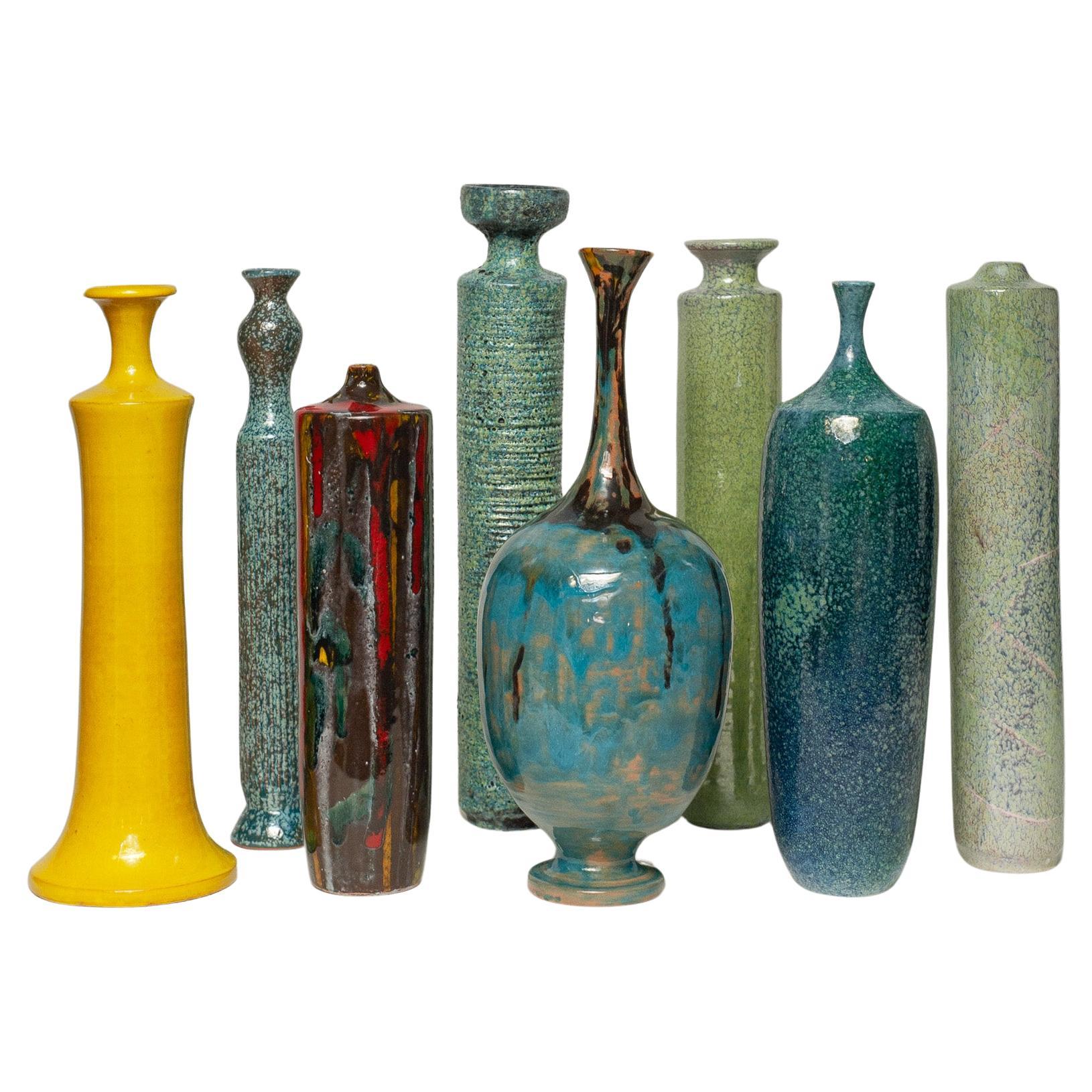 Contemporary Set of 8 Italian Mid Century-Inspired Glazed Ceramic Vases  For Sale