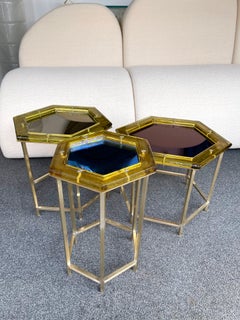 Contemporary Set of Brass Murano Glass Nesting Tables, Italy