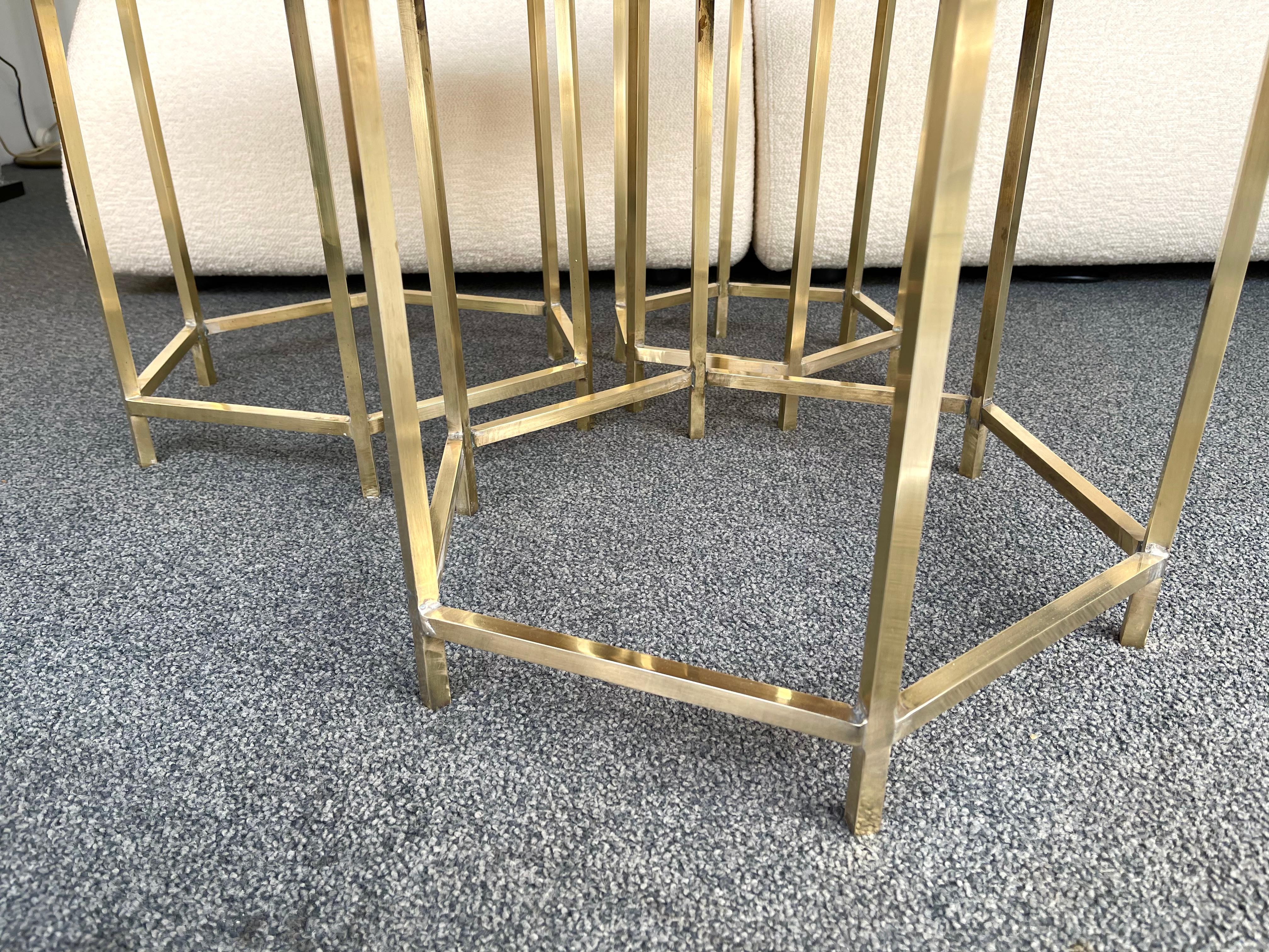Italian Contemporary Set of Brass Murano Glass Nesting Tables, Italy