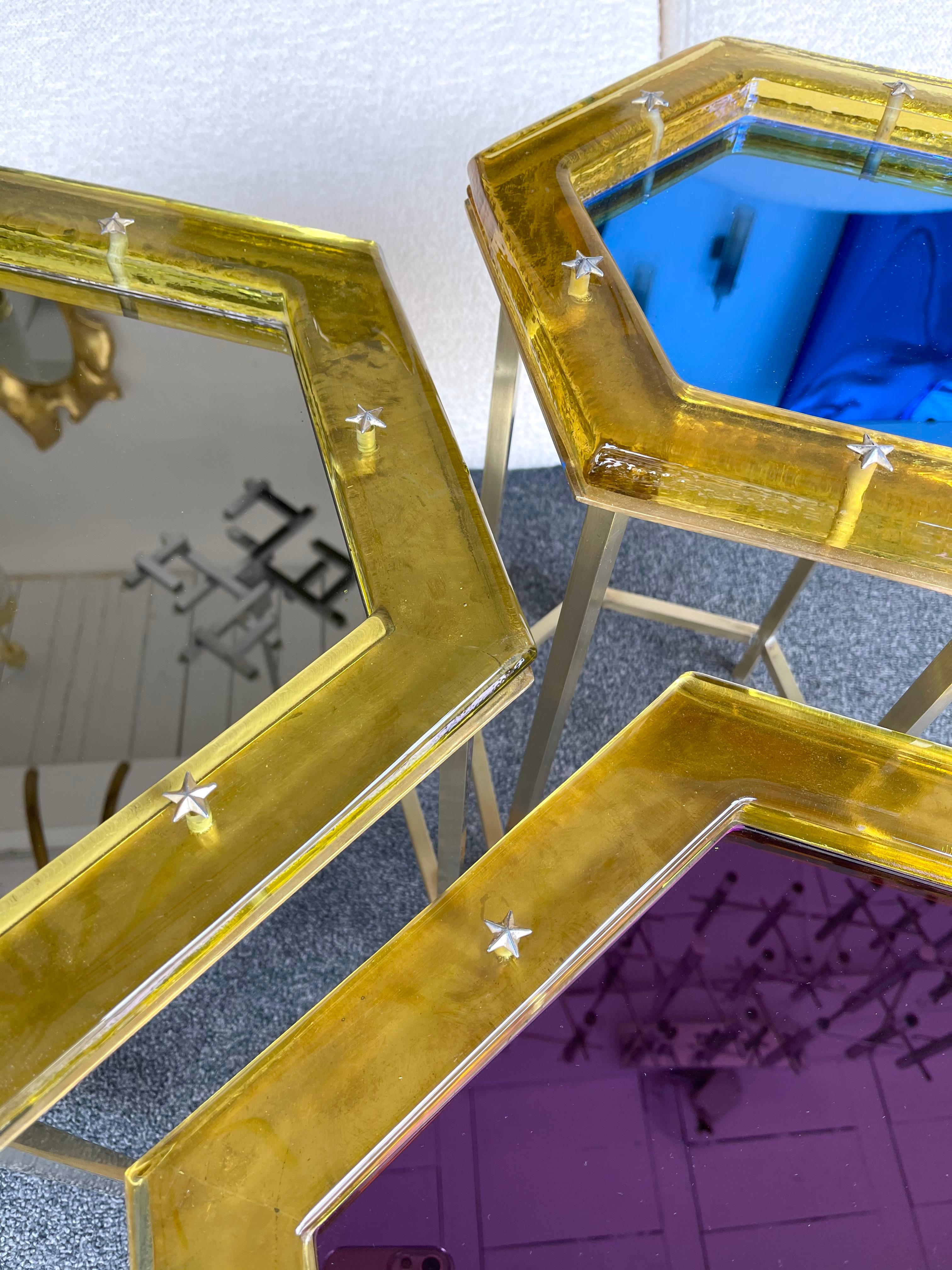 Contemporary Set of Brass Murano Glass Nesting Tables, Italy In New Condition In SAINT-OUEN, FR