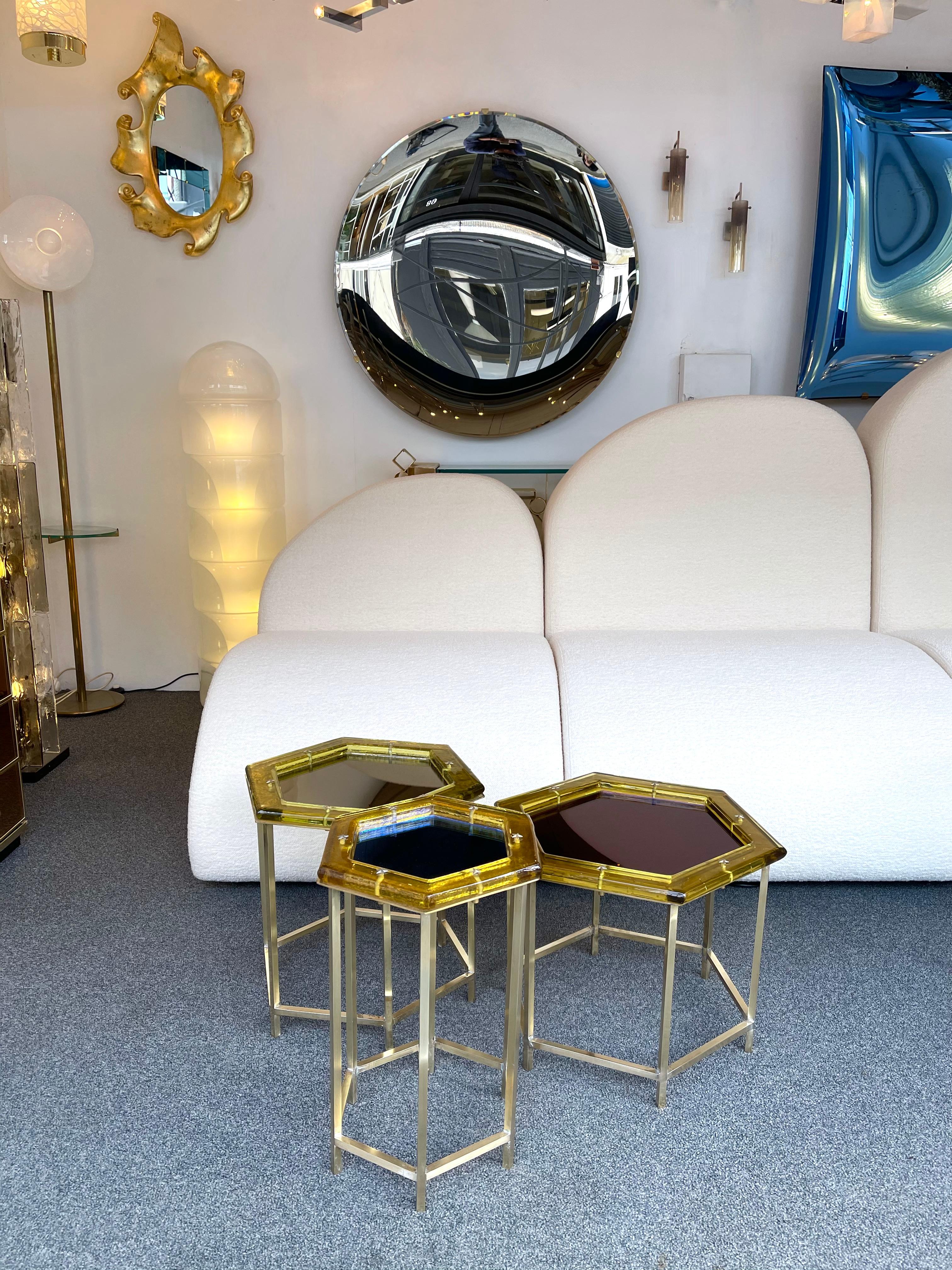 Contemporary Set of Brass Murano Glass Nesting Tables, Italy 3