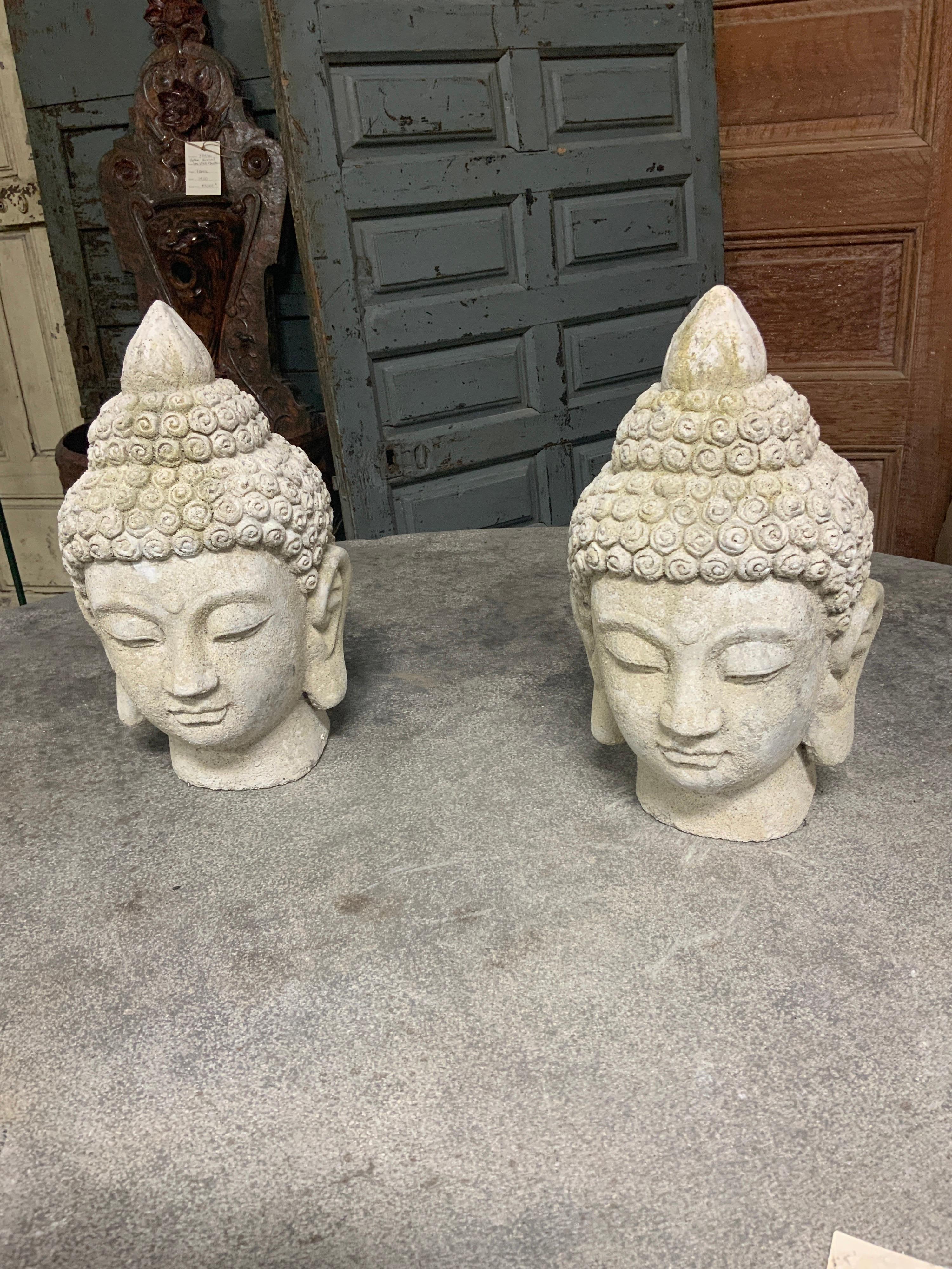 Eye-catching set of contemporary Buddha head statues. Place it inside or outside to complete your home decor.