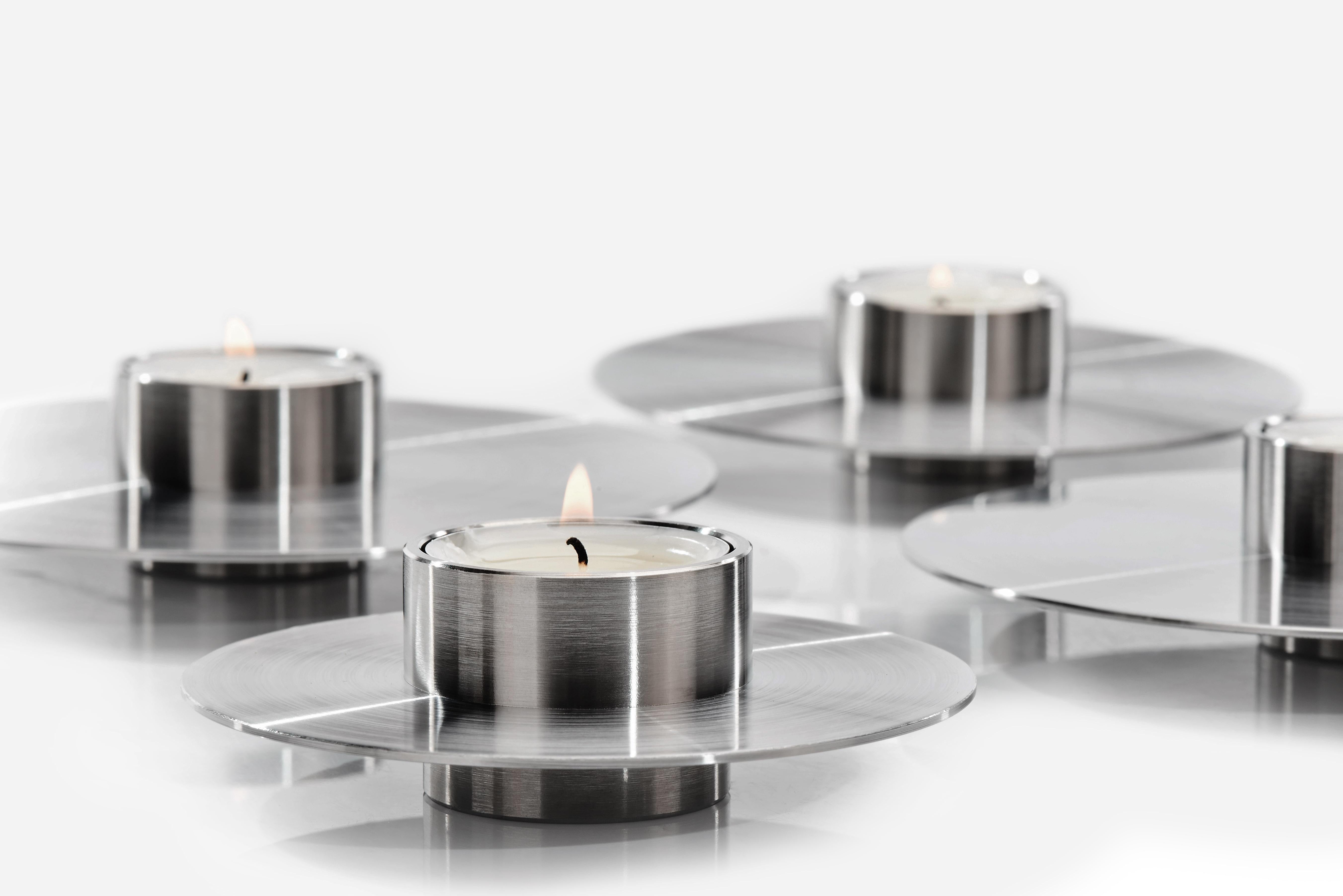 Contemporary Set of Candleholders 'ORB' CS2 by Noom, Stainless Steel For Sale 9