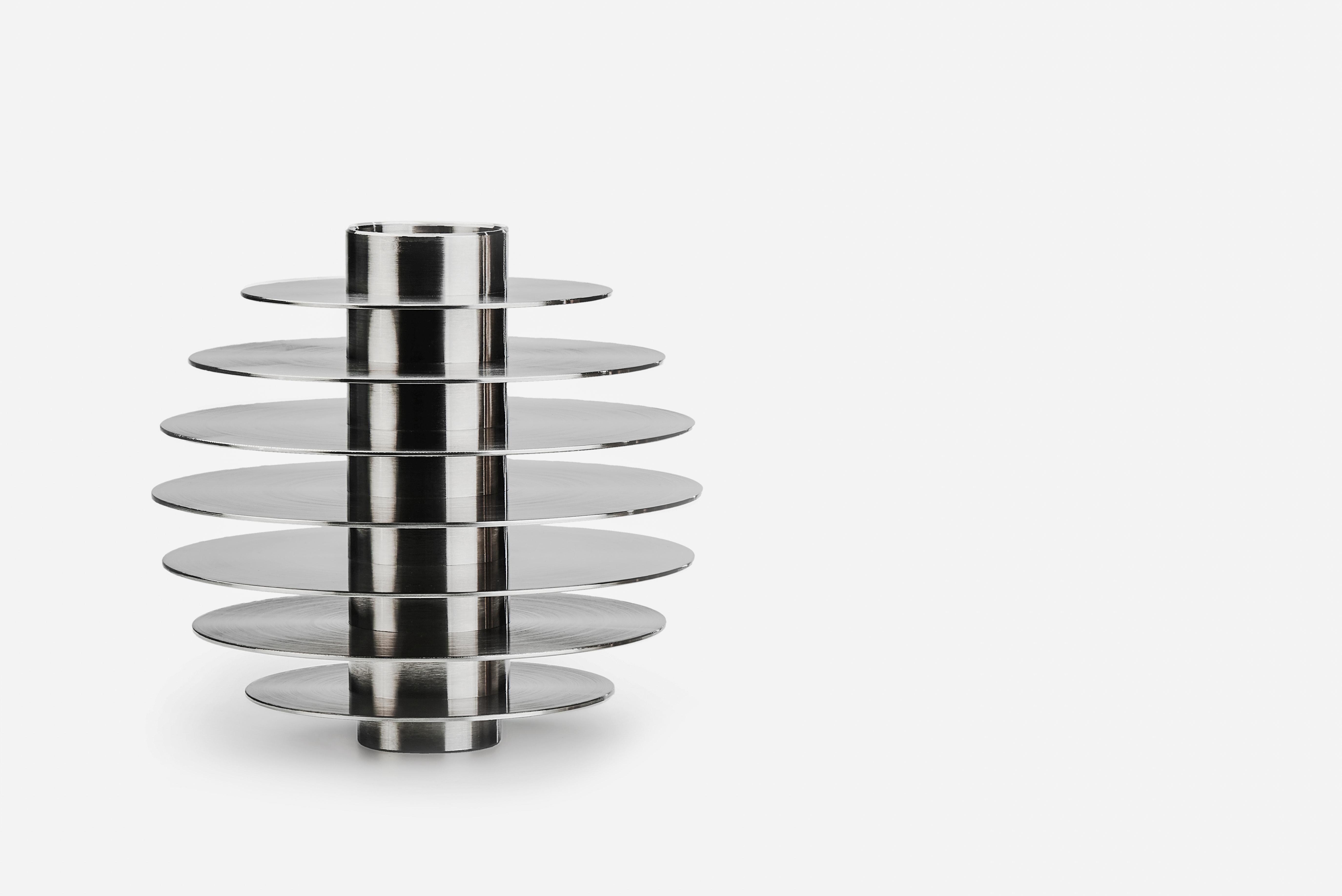 Organic Modern Contemporary Set of Candleholders 'ORB' CS2 by Noom, Stainless Steel For Sale
