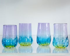 Contemporary Set of Four Multicolour Handblown Glass Tumblers