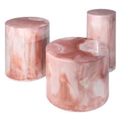 Contemporary Set of Side Tables by Hessentia in Pink Artistic Resin, Handmade