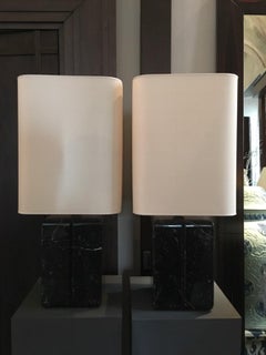 Italy Post Modern Design Style Set of Two Black Marble Table Lamps
