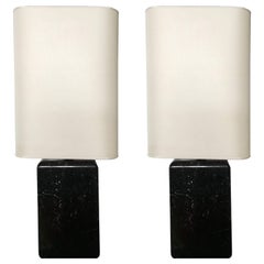 Italy Post Modern Design Style Set of Two Black Marble Table Lamps