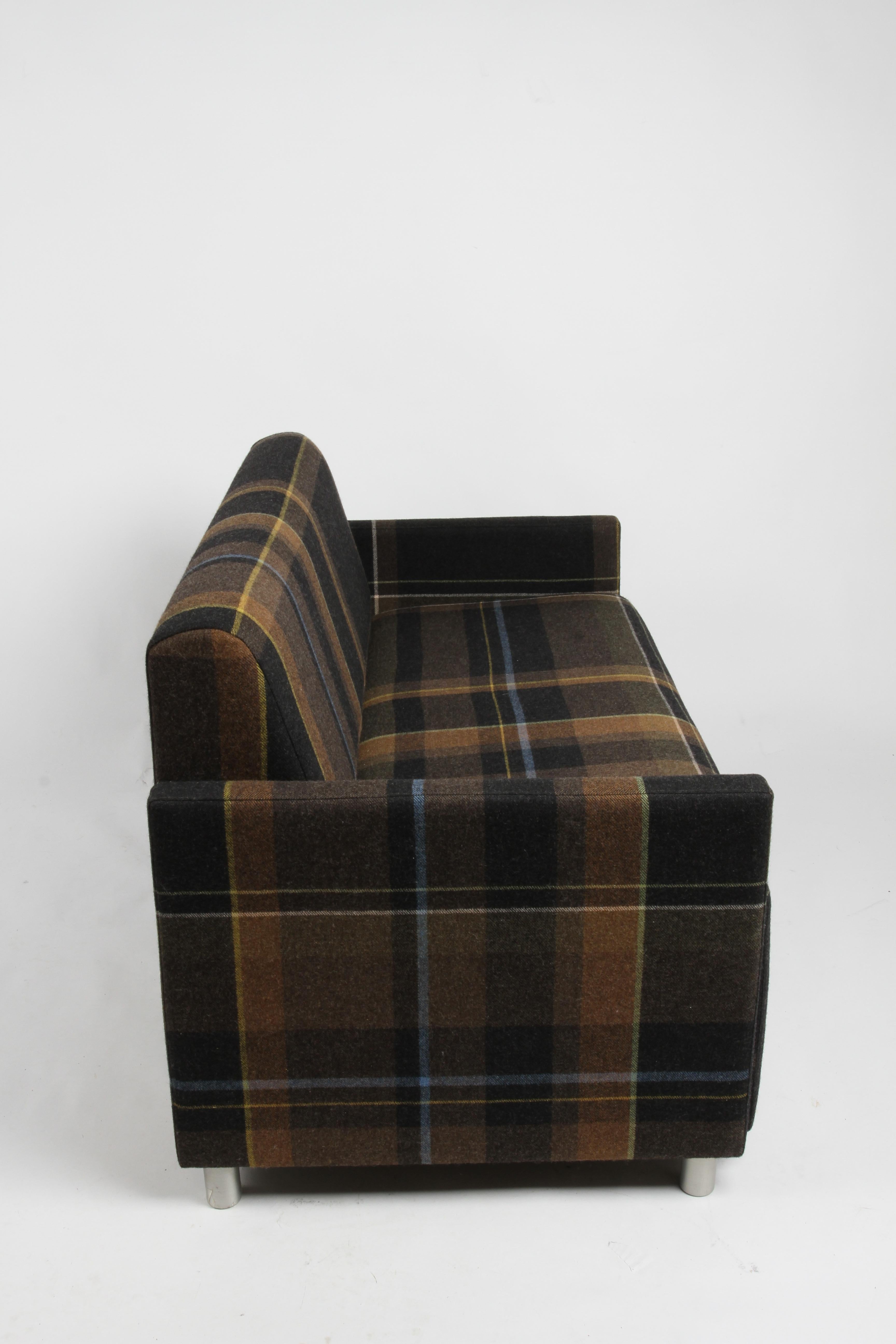 Coalesse Settee Upholstered in Paul Smith by Maharam Exaggerated Wool Plaid  For Sale 3