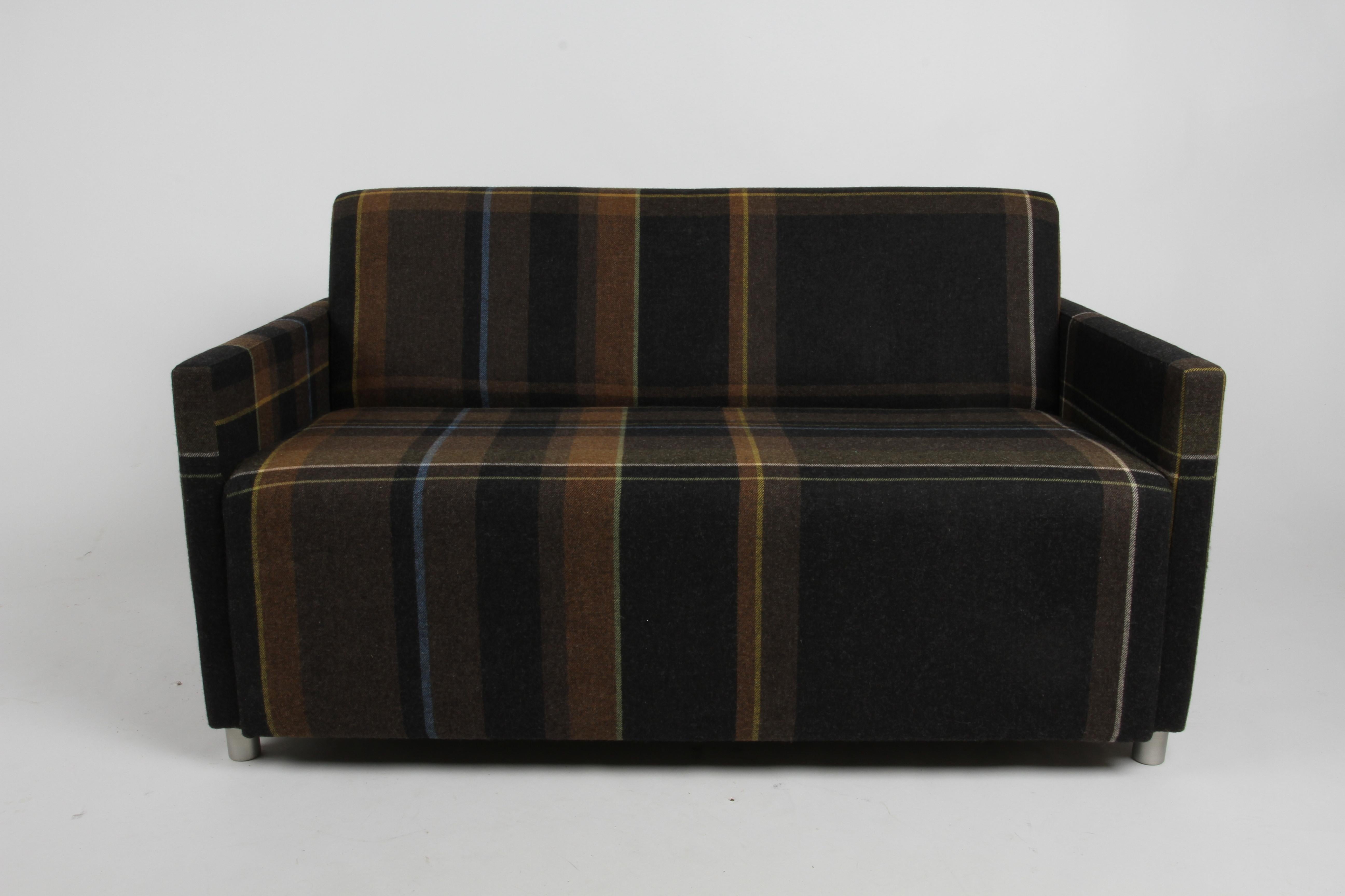 Modern Coalesse Settee Upholstered in Paul Smith by Maharam Exaggerated Wool Plaid  For Sale