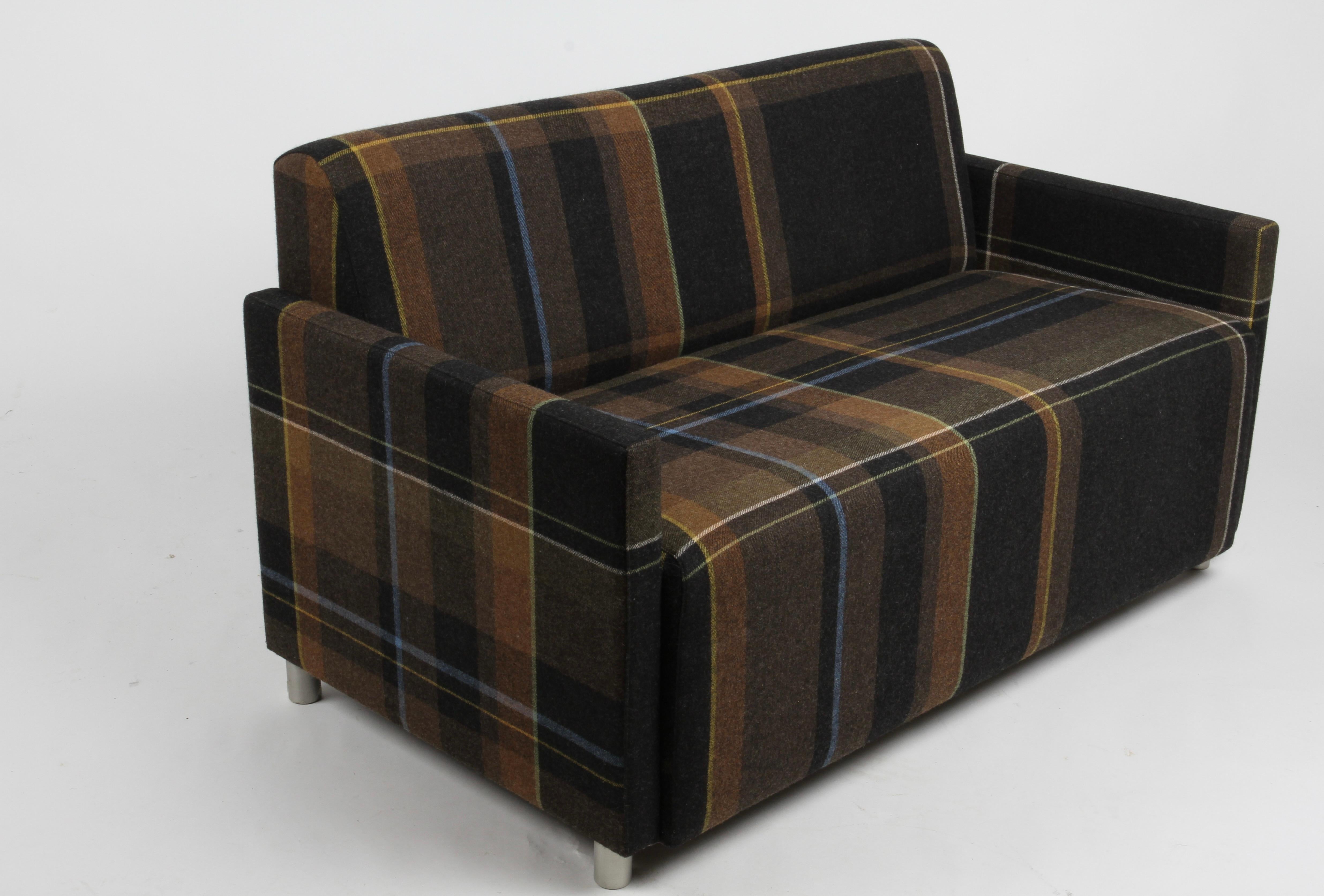 Unknown Coalesse Settee Upholstered in Paul Smith by Maharam Exaggerated Wool Plaid  For Sale