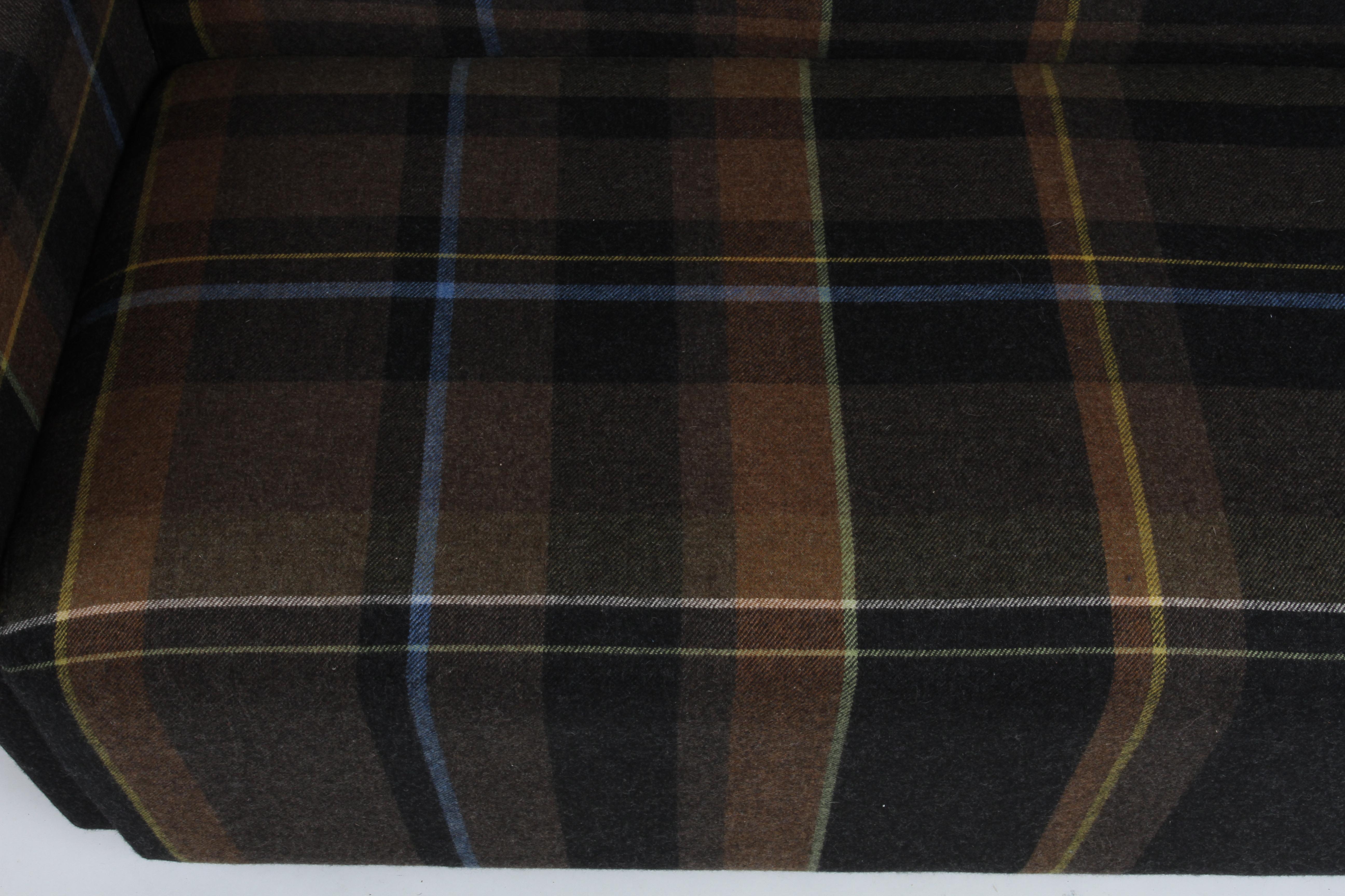 Coalesse Settee Upholstered in Paul Smith by Maharam Exaggerated Wool Plaid  In Good Condition For Sale In St. Louis, MO