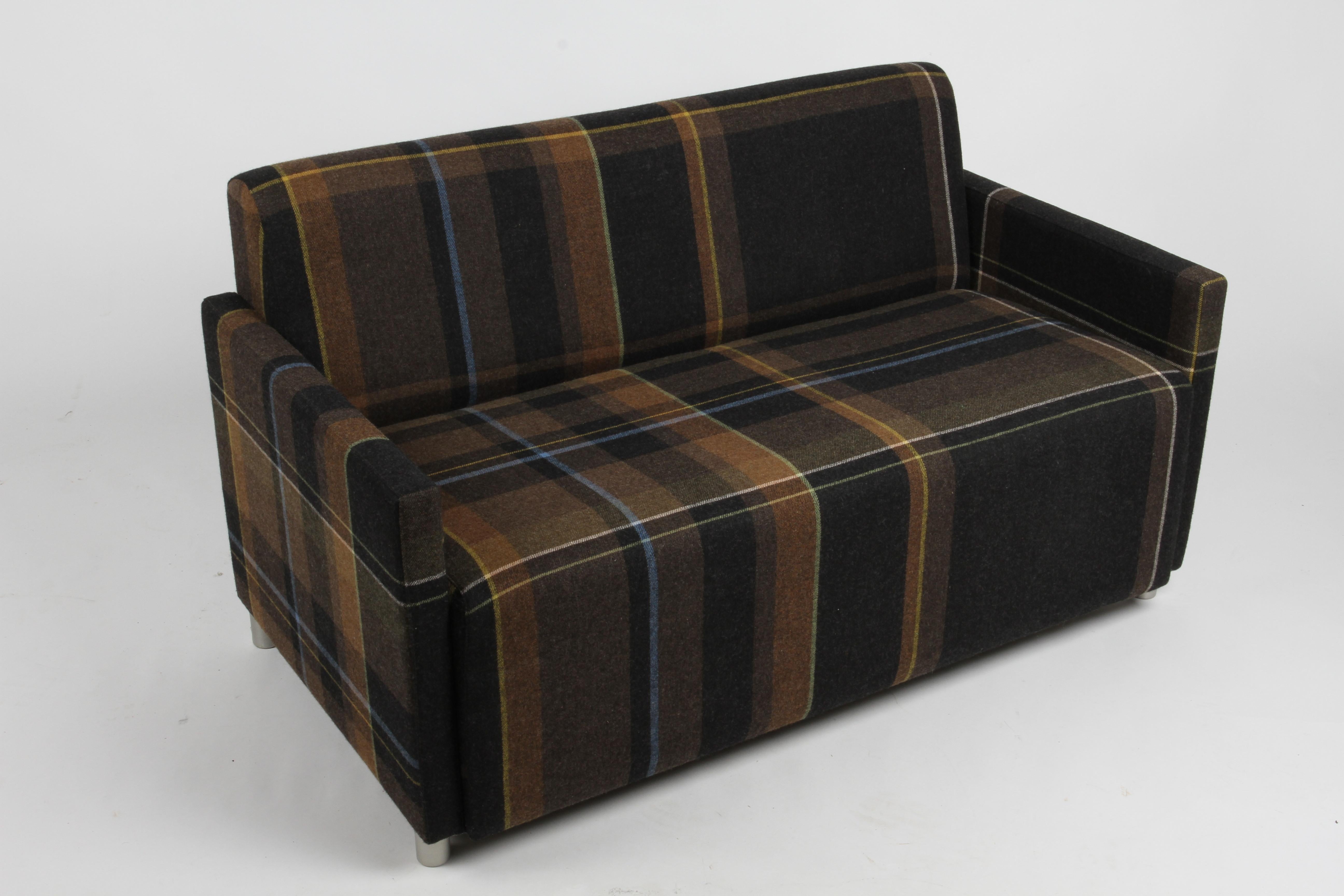 Contemporary Coalesse Settee Upholstered in Paul Smith by Maharam Exaggerated Wool Plaid  For Sale