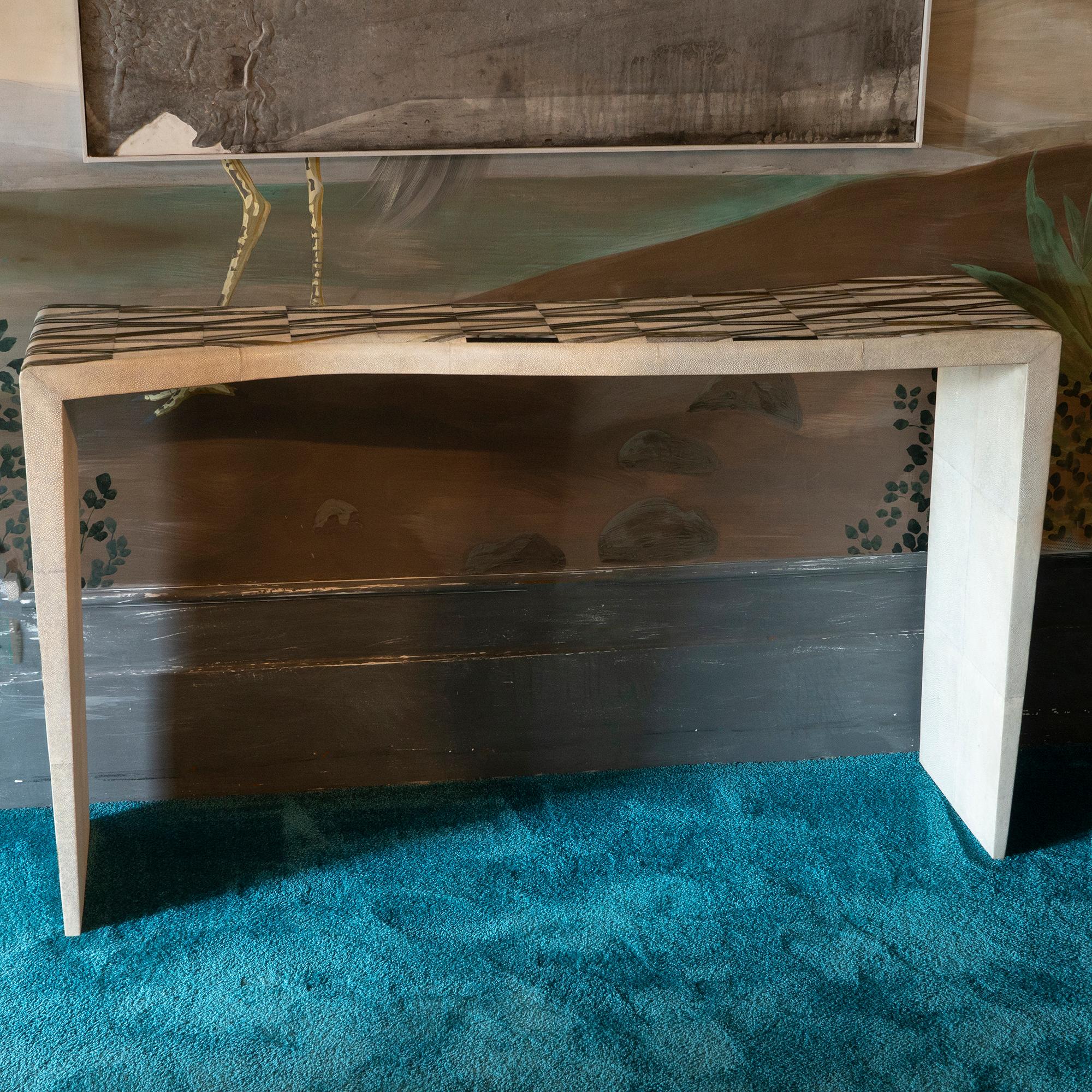 French Contemporary Shagreen and Penshell Console, Brass Details, France, 2018