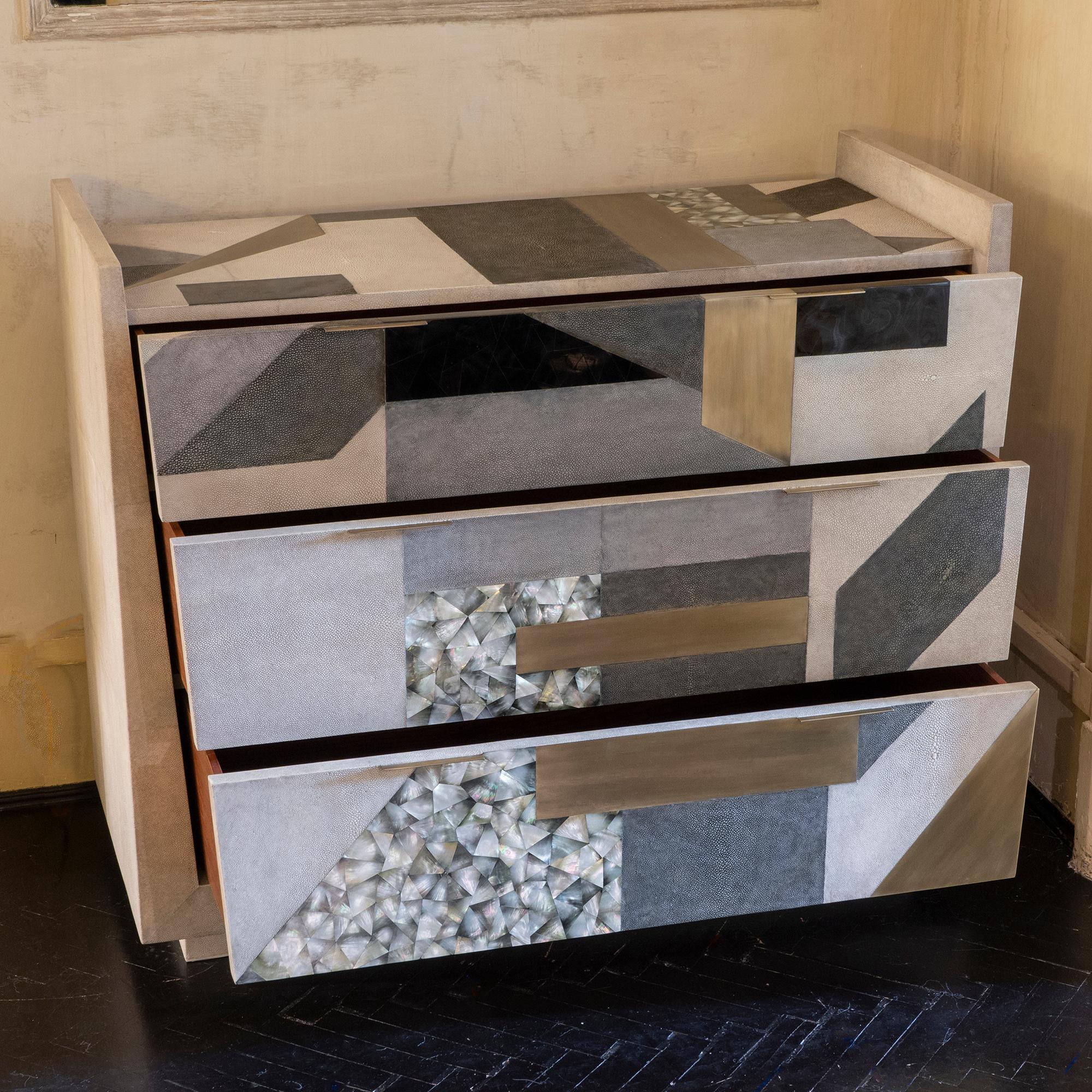 Contemporary Shagreen / Penshell / Brass  Chest of Drawers, France, 2018 1