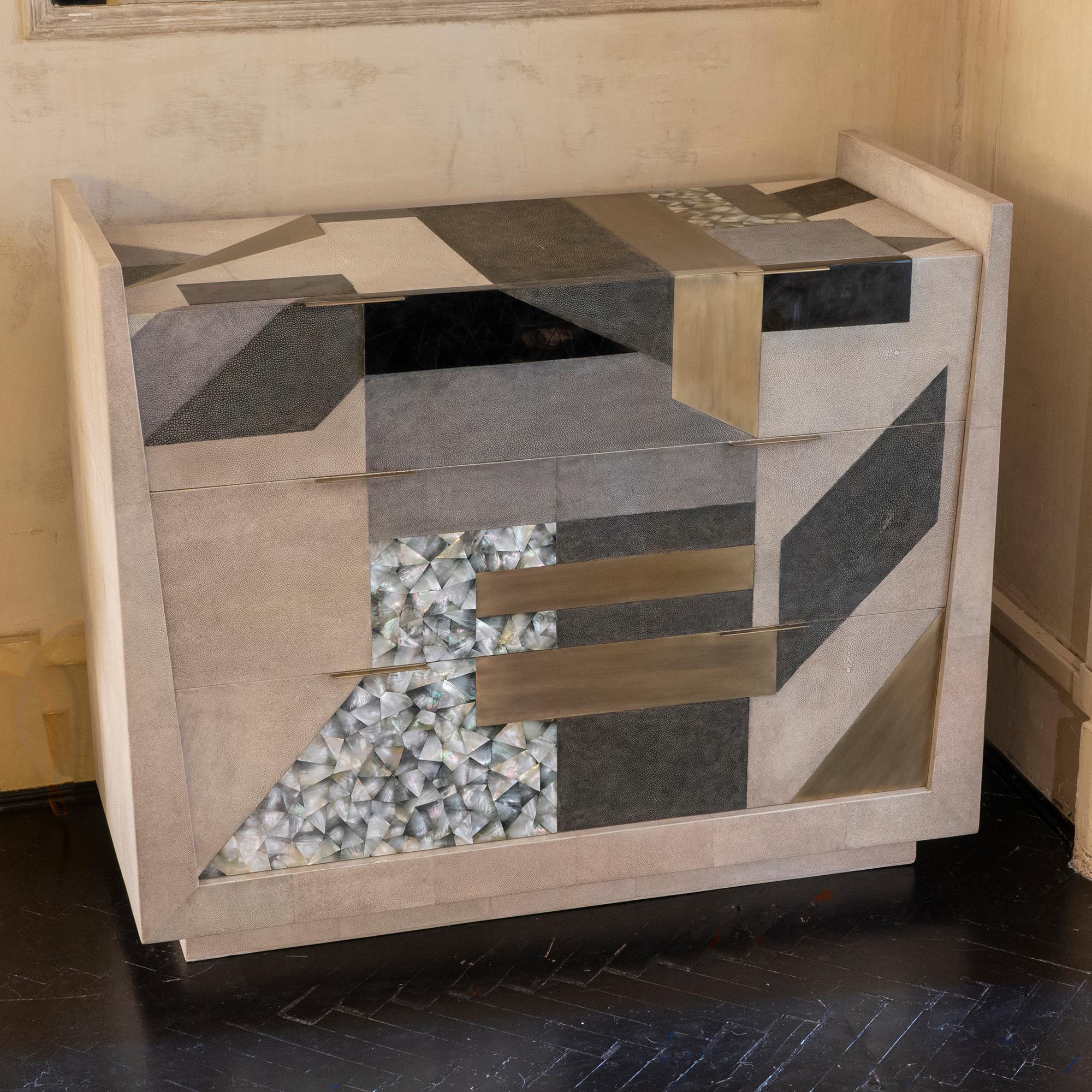 Contemporary Shagreen / Penshell / Brass  Chest of Drawers, France, 2018 5