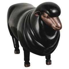 Contemporary Sheep Sculpture (Female) in Black Lacquer and Copper by Robert Kuo