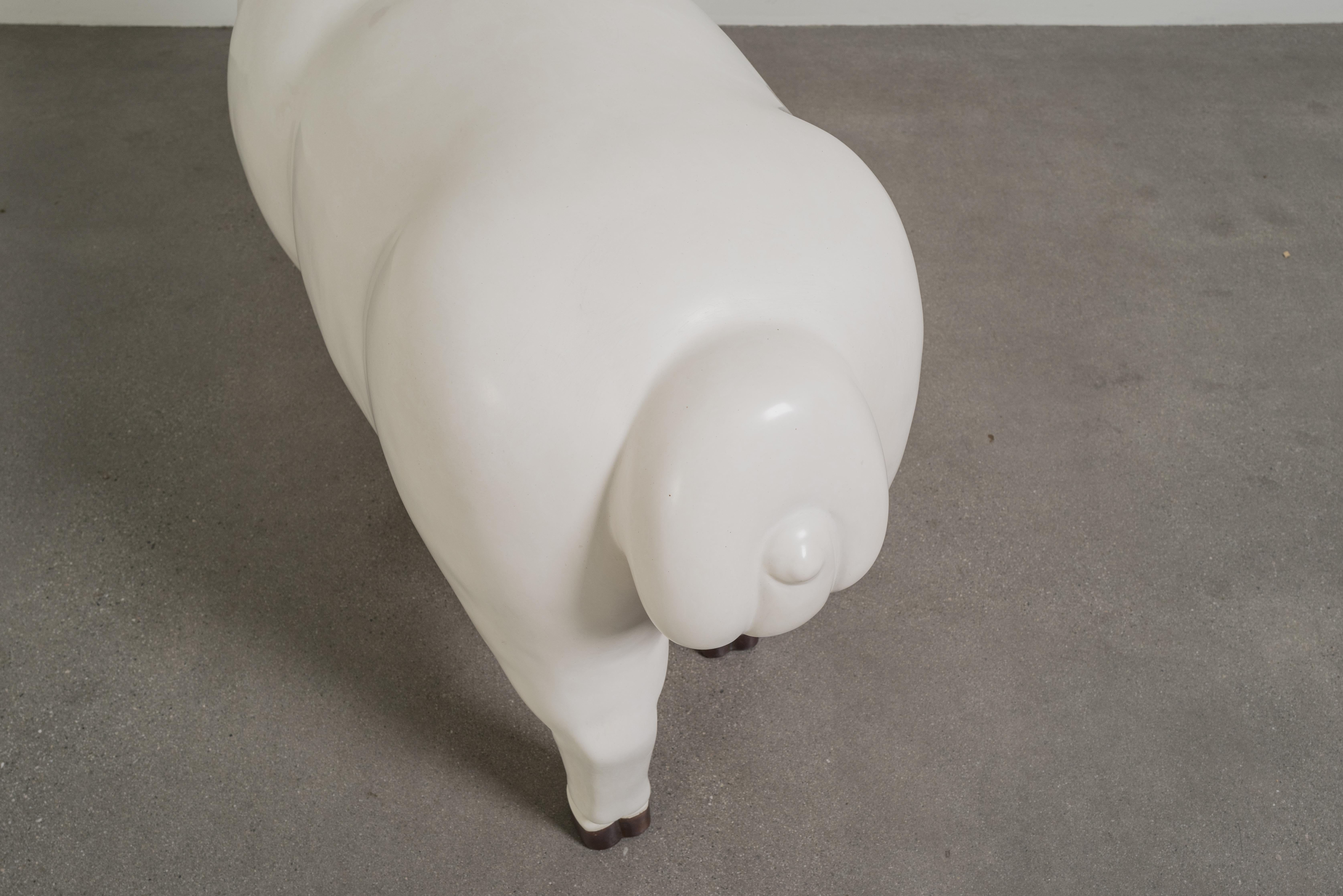 Contemporary Sheep Sculpture (Female) in Cream lacquer and Copper by Robert Kuo For Sale 3