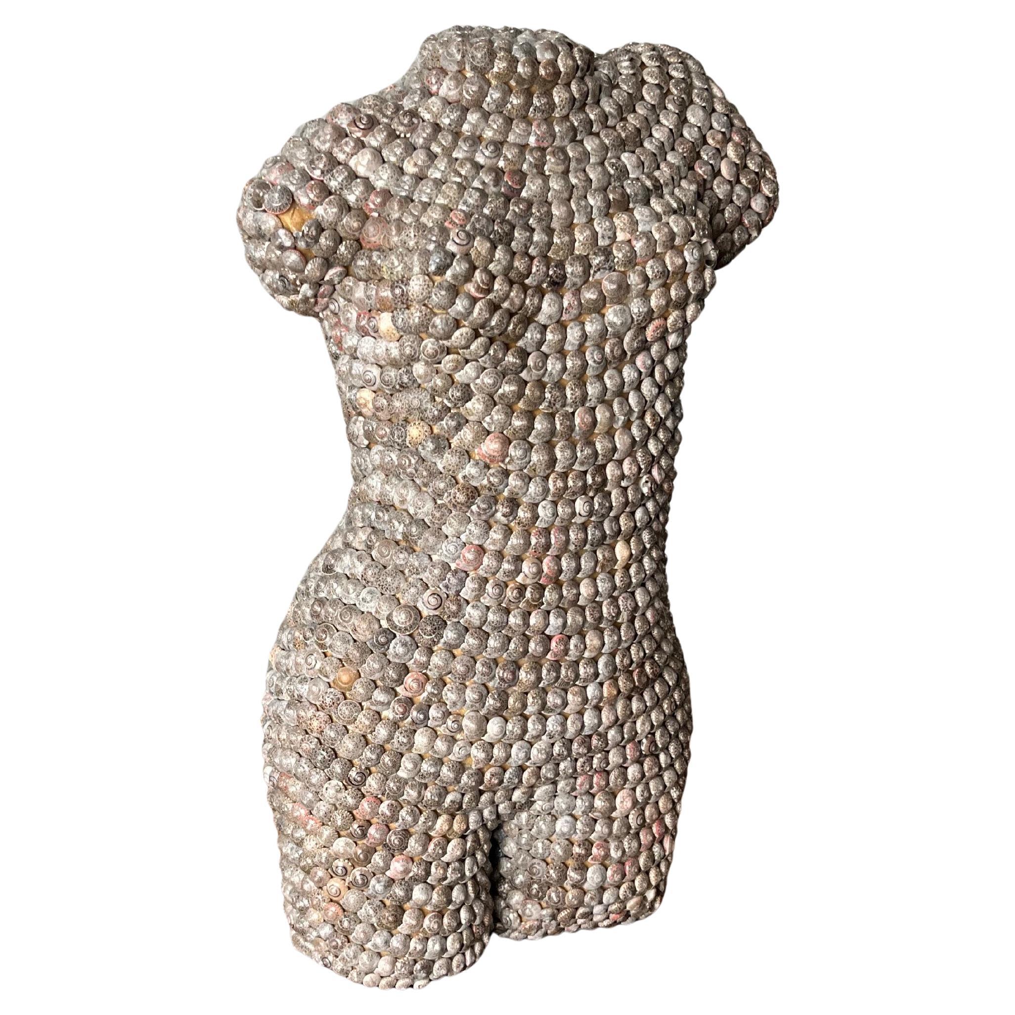 Vintage Muschel-verkrustete Nackt-Torso-Skulptur, Mitte des Jahrhunderts Modern