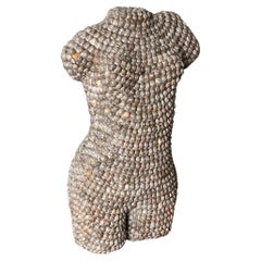 Vintage Shell-Encrusted Nude Torso Sculpture, Mid-Century Modern