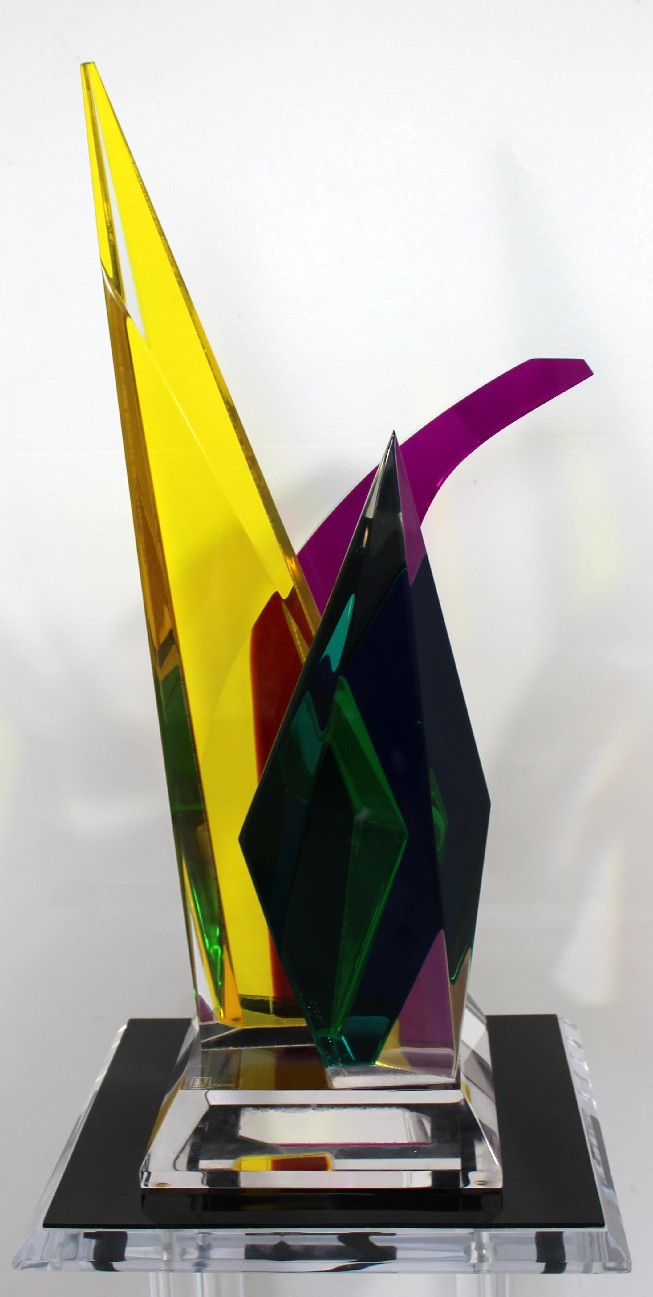 Contemporary Shlomi Haziza Signed Abstract Colored Lucite Table Sculpture & Base 5