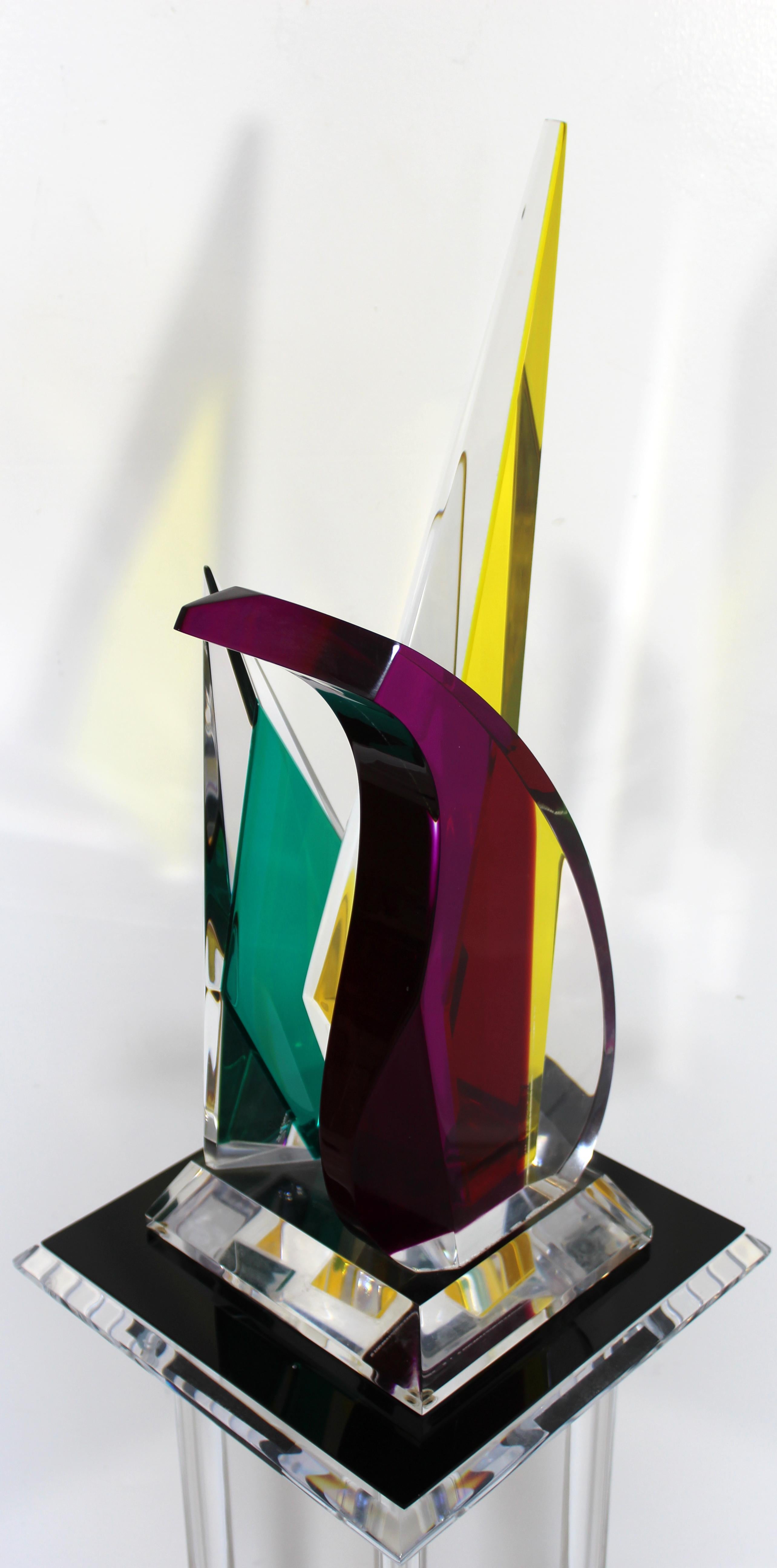Contemporary Shlomi Haziza Signed Abstract Colored Lucite Table Sculpture & Base 2