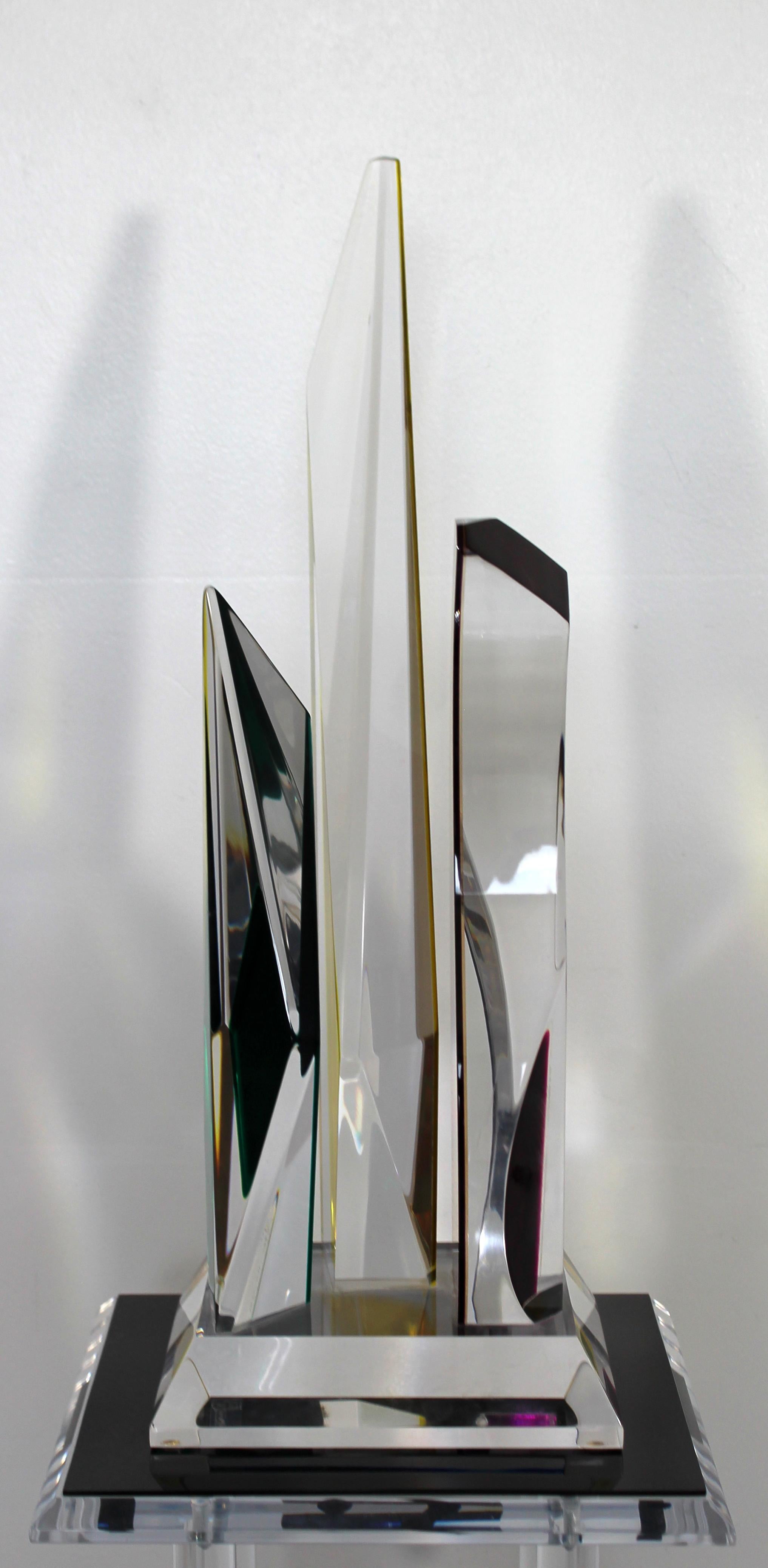 Contemporary Shlomi Haziza Signed Abstract Colored Lucite Table Sculpture & Base 3