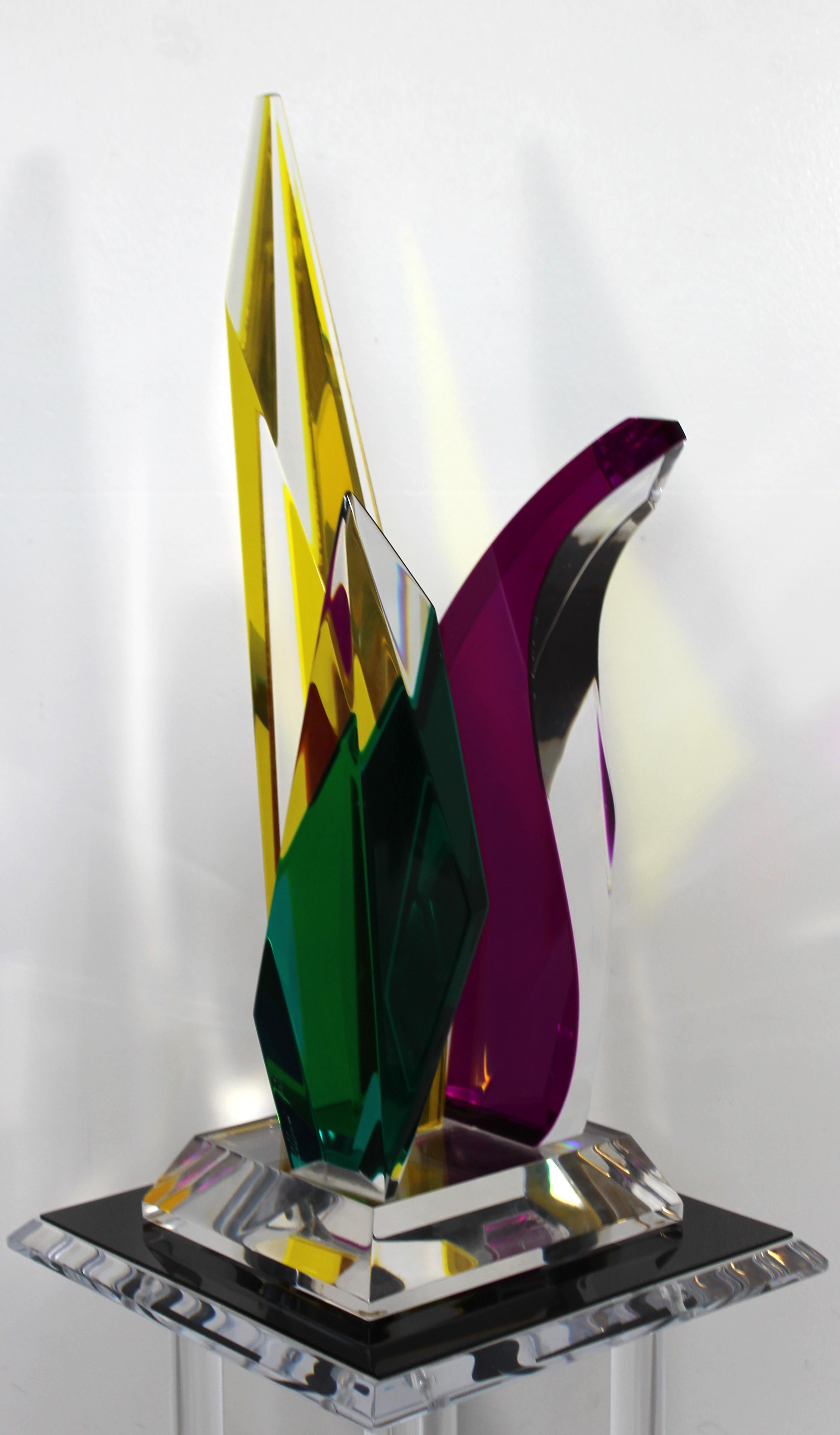 Contemporary Shlomi Haziza Signed Abstract Colored Lucite Table Sculpture & Base 4