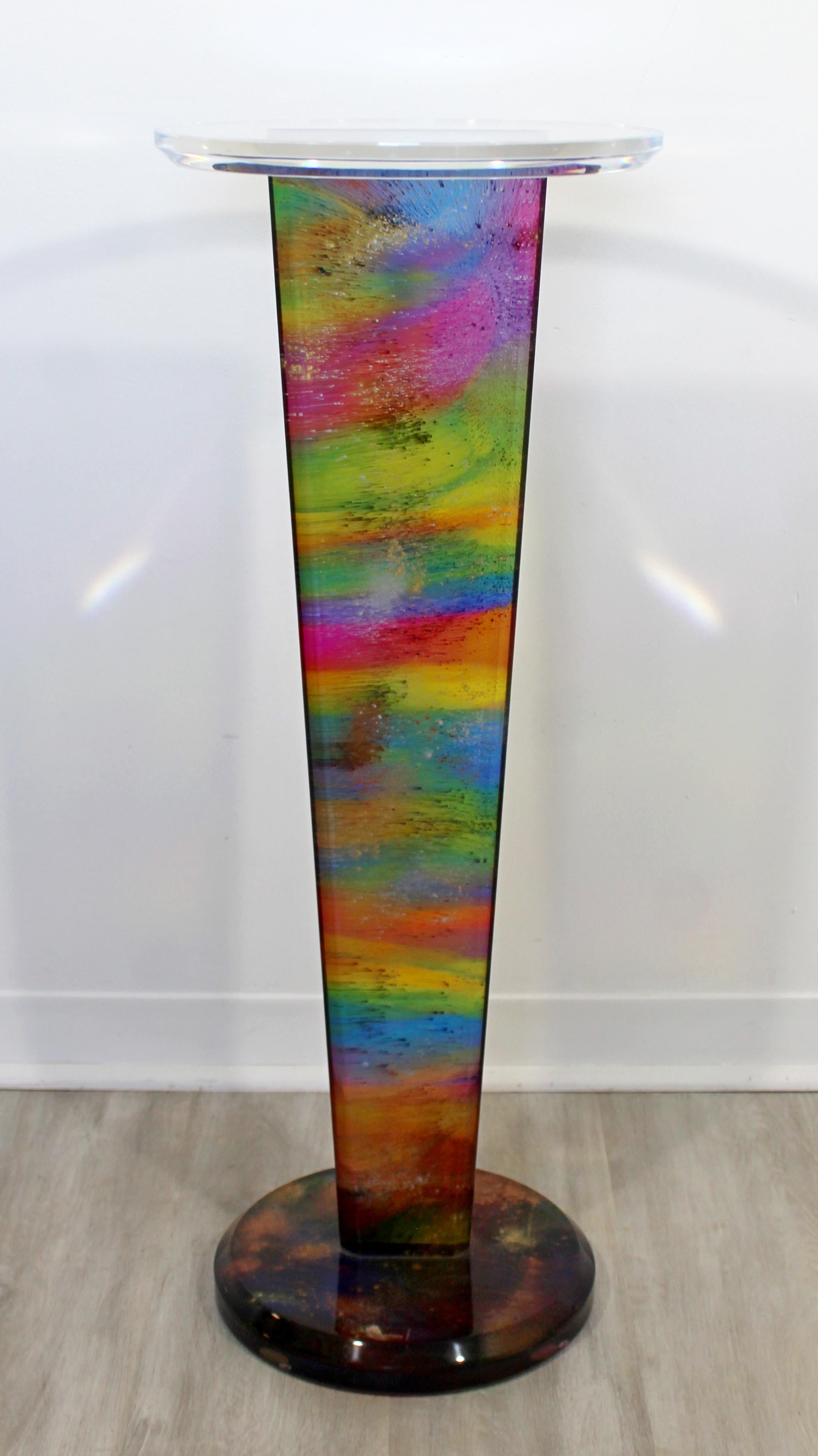 Late 20th Century Contemporary Shlomi Haziza Signed Multicolored Lucite Acrylic Pedestal Stand