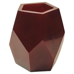 Contemporary Short Facet Vase in Raspberry Peking Glass by Robert Kuo