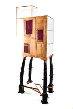 Contemporary Showcase Crooked Balance, Antique Columns in Wood, Acrylic, Murano