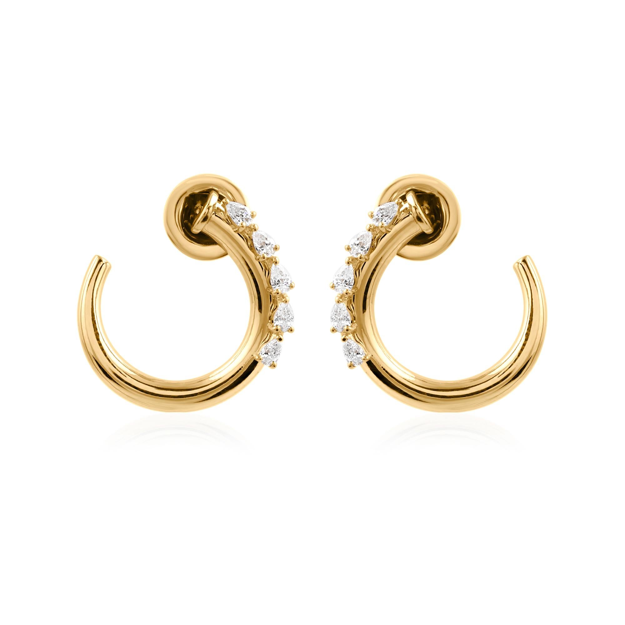 Boucles d
oreilles contemporaines en or jaune 18k avec diamants de couleur HI et pureté SI en vente