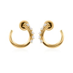 Pendientes de aro contemporáneos de oro amarillo de 18 quilates con acento de diamantes de claridad SI y color HI Pendientes de aro contemporáneos de oro amarillo de 18 quilates con acento de diamantes de claridad SI y color HI