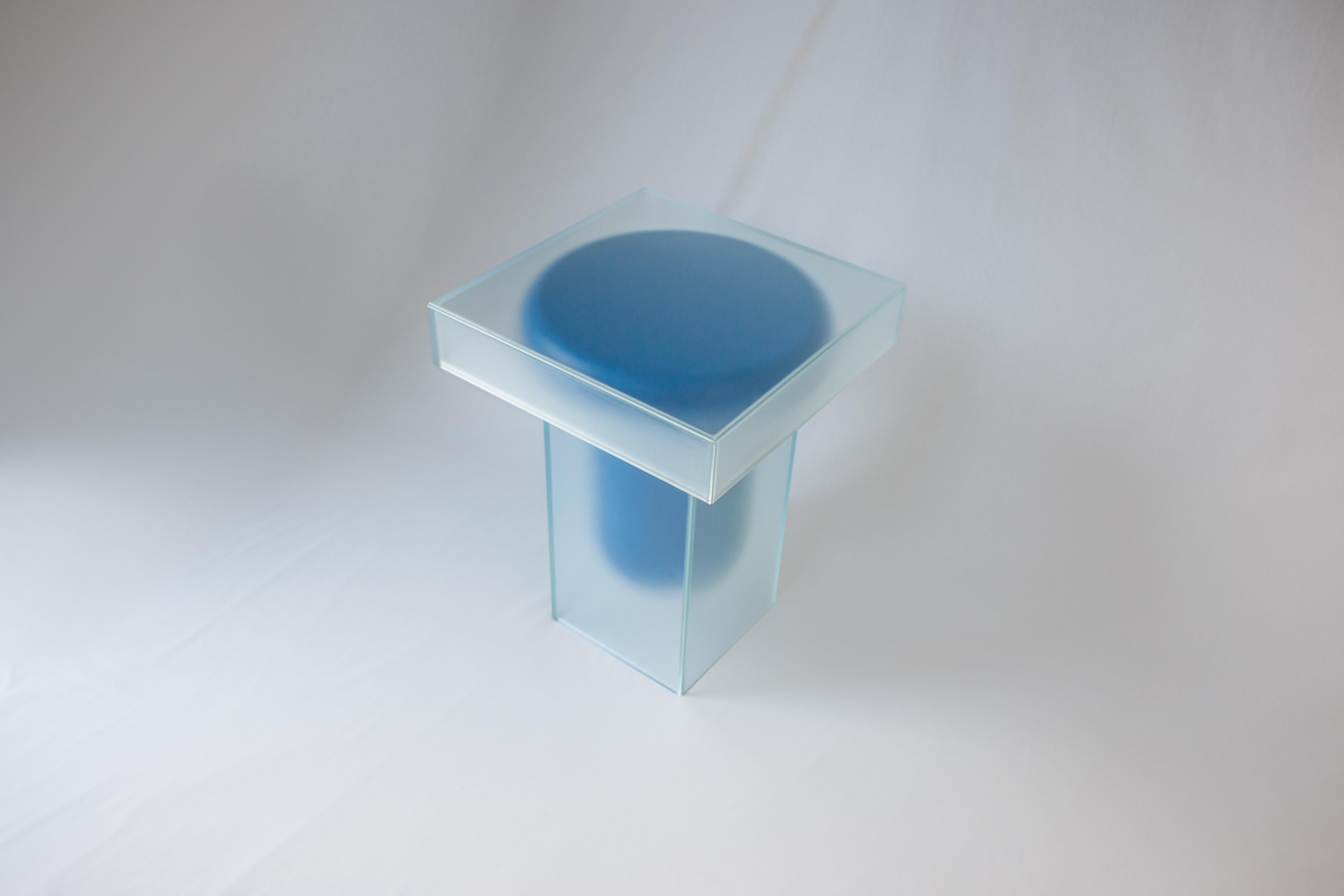 Australian Contemporary Side Coffee Table in Frosted Glass and Blue For Sale