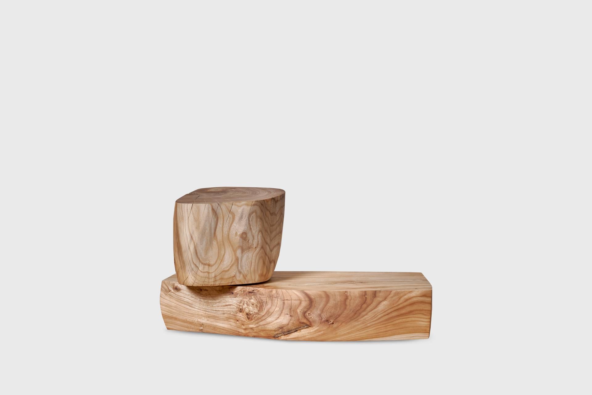 Dutch Contemporary Side/Coffee Table-Stool, Modern Natural Plain Elm Wood, Jonas Lutz For Sale