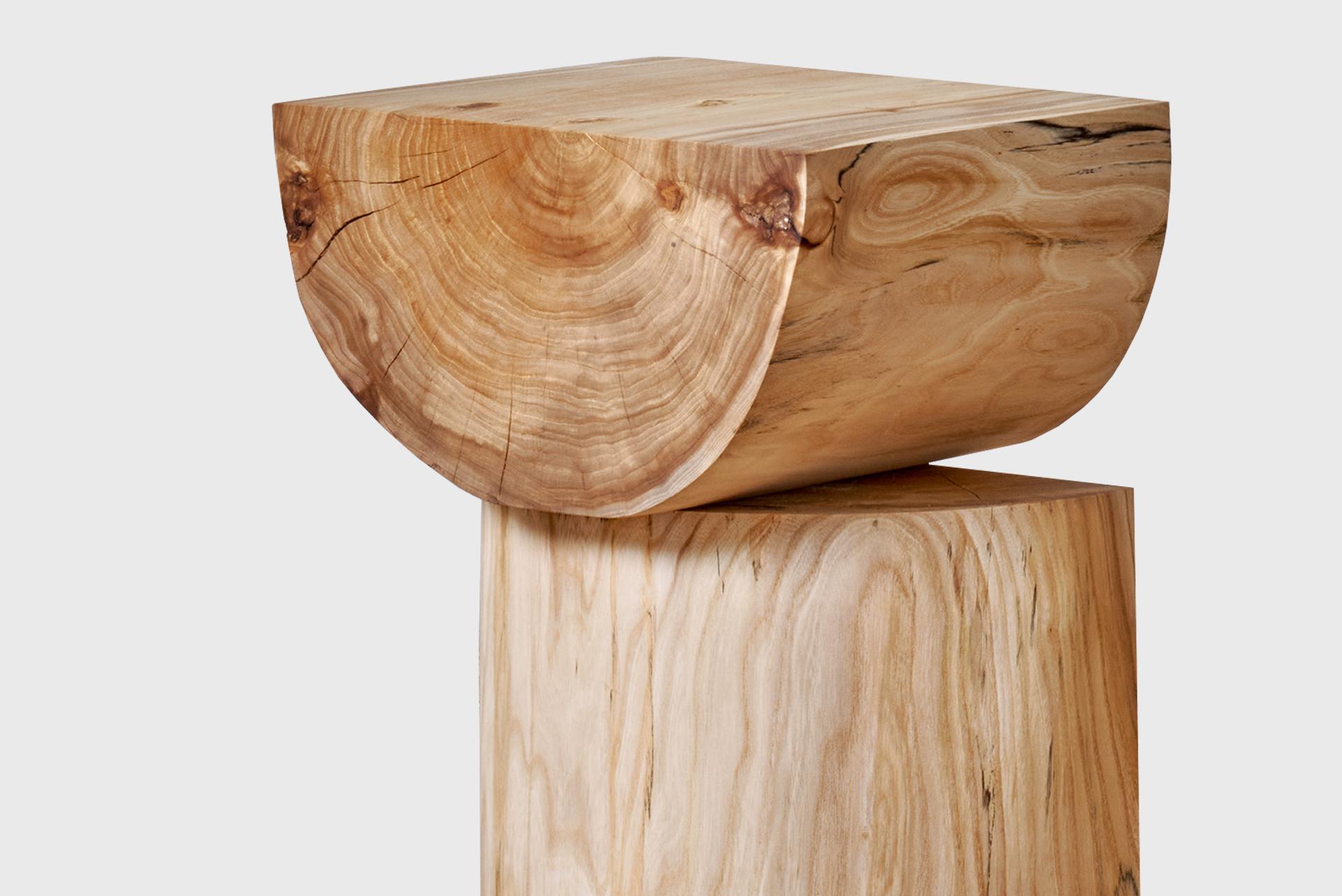 Contemporary Side/Coffee Table-Stool, Modern Natural Plain Elm Wood, Jonas Lutz In New Condition For Sale In Barcelona, ES